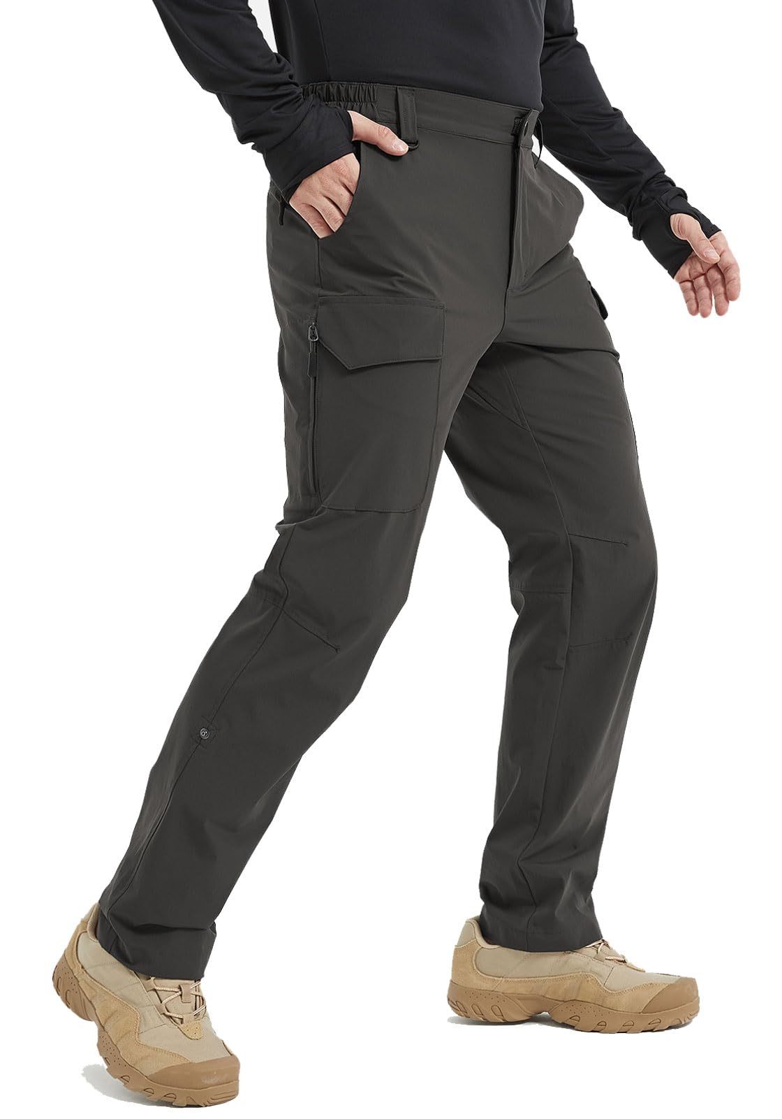  Mens-Hiking-Pants Cargo Waterproof Lightweight Quick Dry  Stretch 7 Pockets For Travel Fishing Work Tactical Black 34