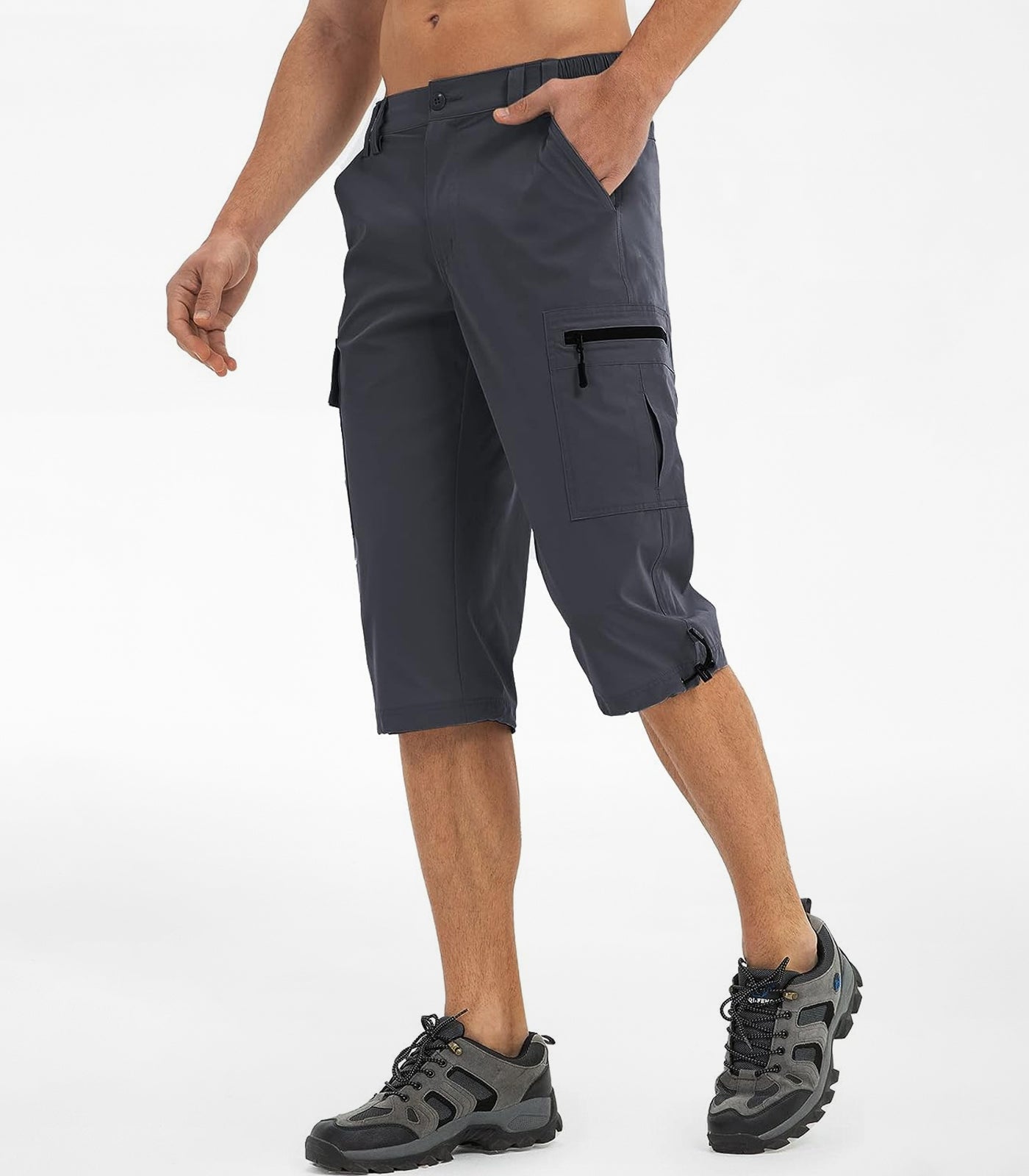 Moosehill Bermuda court 3/4 pour homme - Short d'extérieur imperméable - Pantalon cargo de randonnée - Pantalon de trekking extensible - Pantalon de sport - Pantalon de cyclisme - Pantalon long d'été pour homme