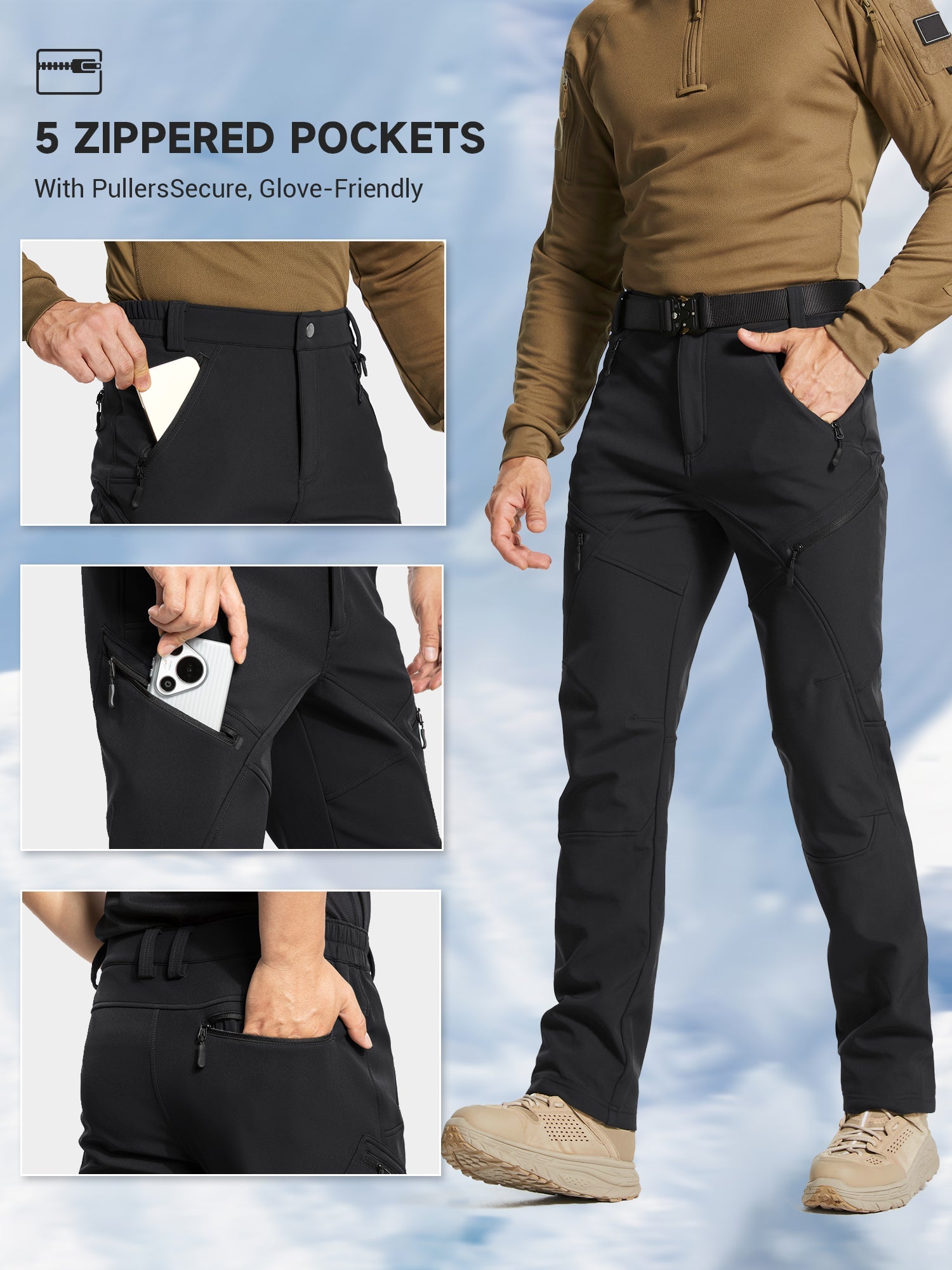 Men's Waterproof Snow Ski Pants Fleece Lined - SnowVenture M054