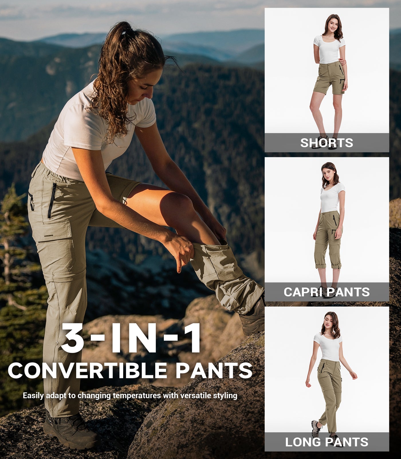 Women's Convertible Hiking Pants Quick Dry Zip-Off Cargo - HikerFlex W024