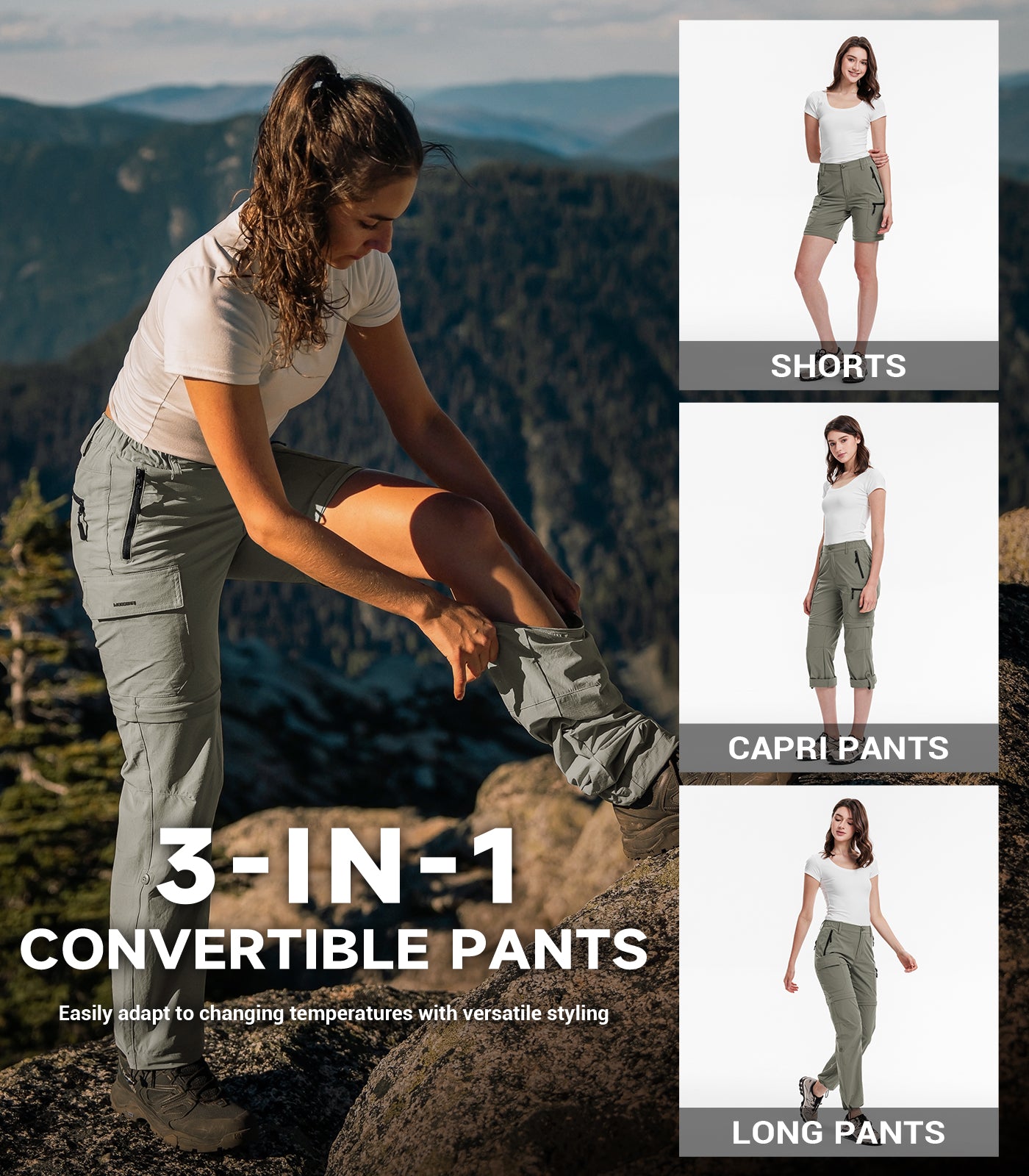 Women's Convertible Hiking Pants Quick Dry Zip-Off Cargo - HikerFlex W024