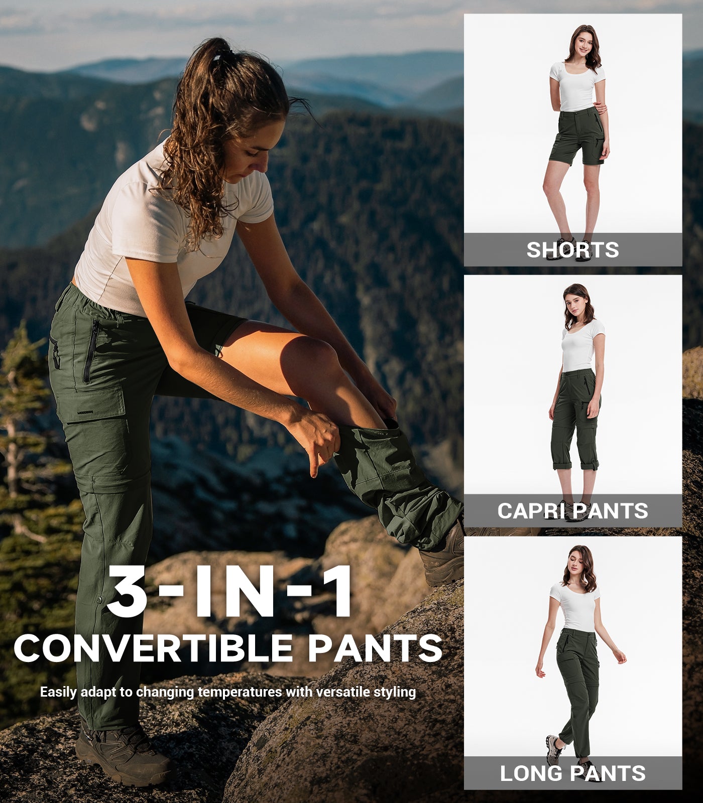 Women's Convertible Hiking Pants Quick Dry Zip-Off Cargo - HikerFlex W024
