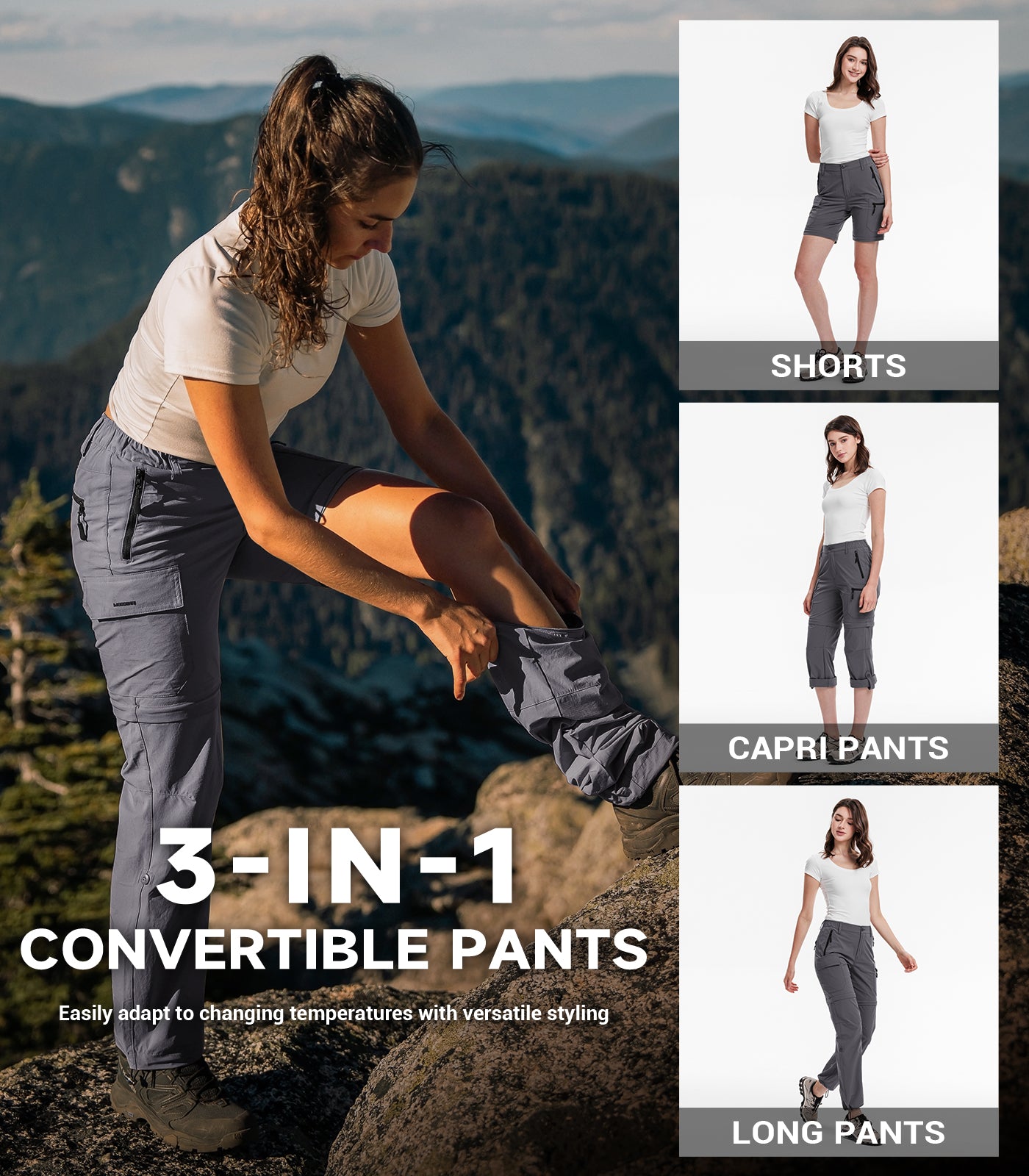 Women's Convertible Hiking Pants Quick Dry Zip-Off Cargo - HikerFlex W024