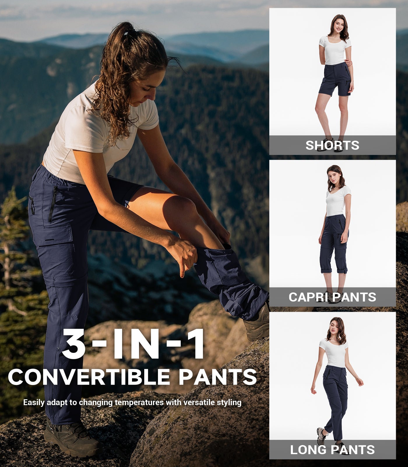 Women's Convertible Hiking Pants Quick Dry Zip-Off Cargo - HikerFlex W024
