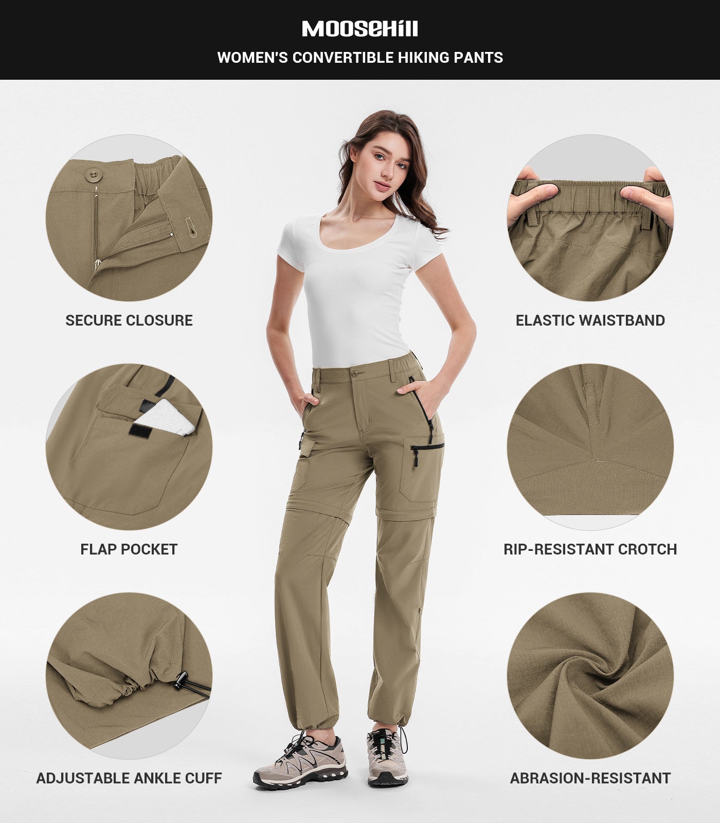 Women's Convertible Hiking Pants Quick Dry Zip-Off Cargo - HikerFlex W024