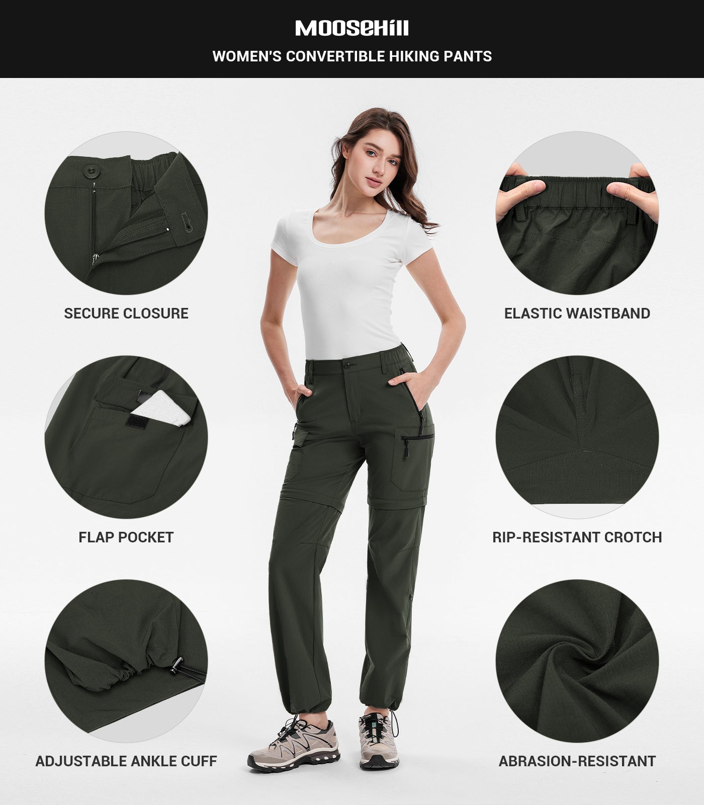 Women's Convertible Hiking Pants Quick Dry Zip-Off Cargo - HikerFlex W024