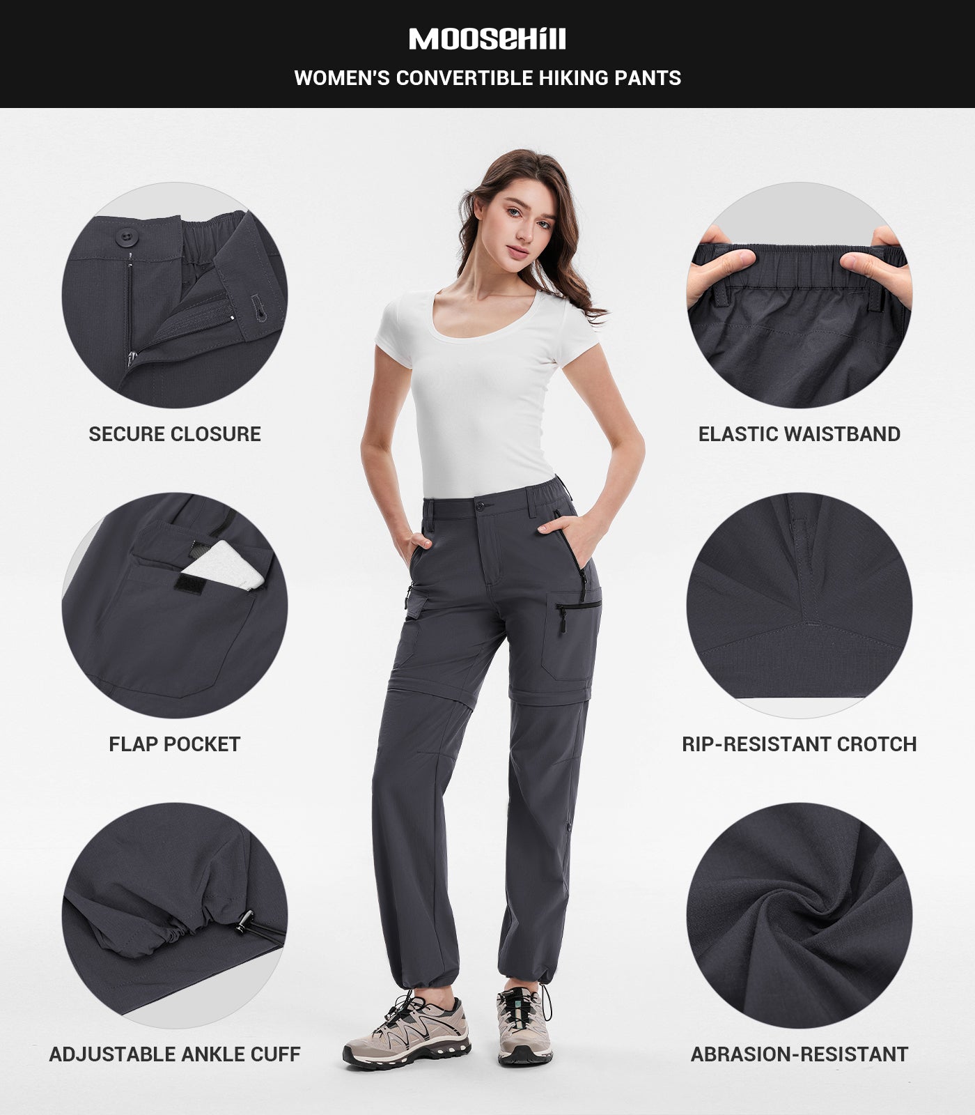 Women's Convertible Hiking Pants Quick Dry Zip-Off Cargo - HikerFlex W024