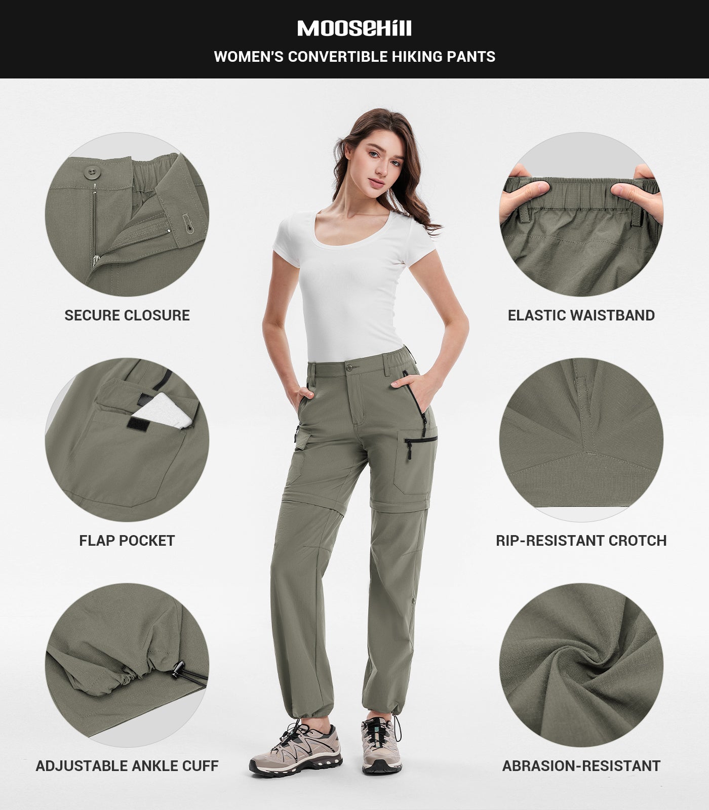 Women's Convertible Hiking Pants Quick Dry Zip-Off Cargo - HikerFlex W024