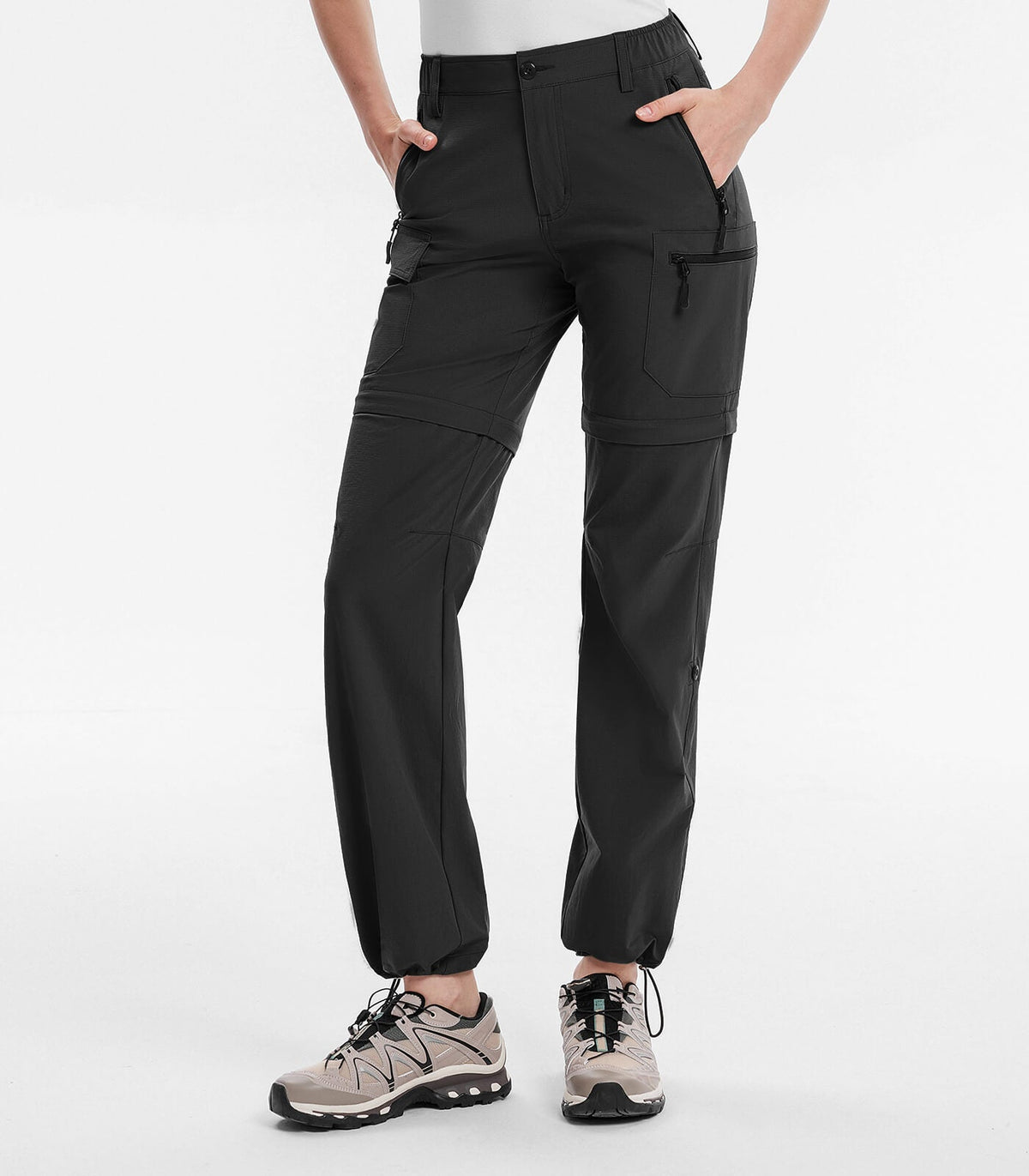 Women's Hiking Pants Convertible Zip Off Quick Dry Pants #Color_black