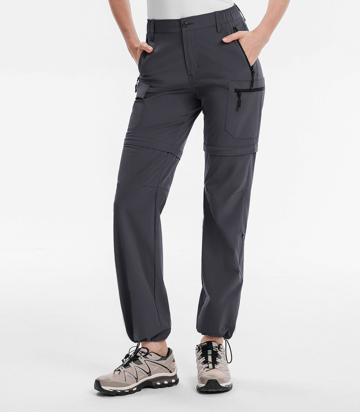 Women's Hiking Pants Convertible Zip Off Quick Dry Pants #Color_Dark Grey