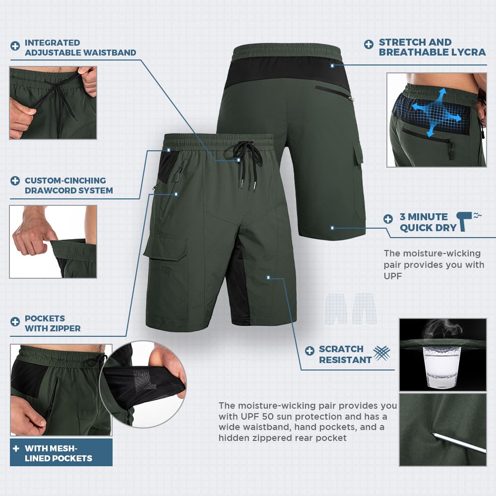 Men's Padded Mountain Bike Shorts - High Mobility, Multi-Use, Durable Design for Optimal Cycling Comfort