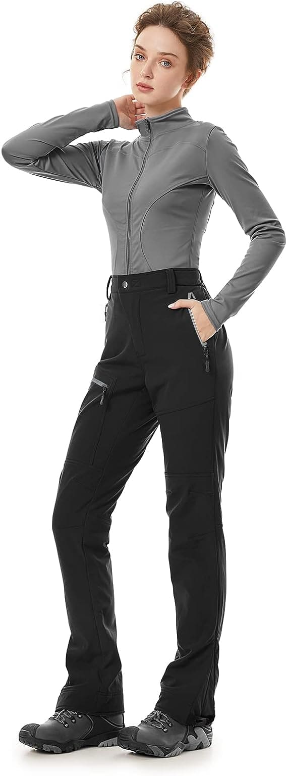 Outdoor Sports Snow Pants Women Size XS Fleece-lined Black/Gray Reinforced  Knees