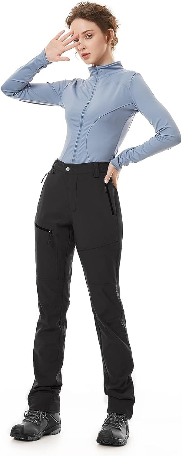 Women's Snow Ski Pants for Winter Outdoor Fleece-Lined Water-Resistant Hiking Insulated Pants with Zipper Pockets