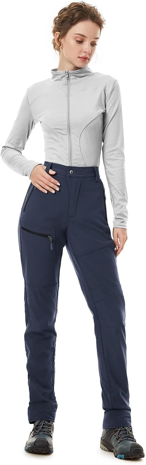 Women's Snow Ski Pants for Winter Outdoor Fleece-Lined Water-Resistant Hiking Insulated Pants with Zipper Pockets