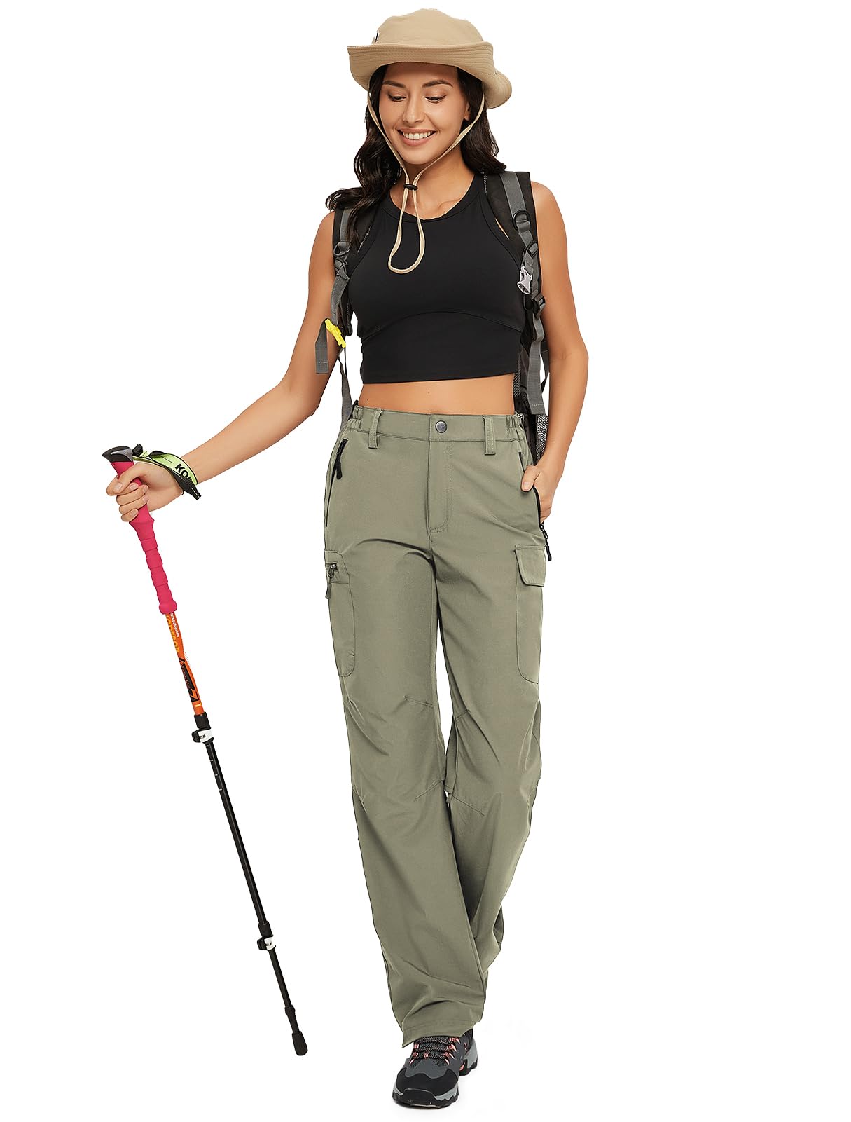 Women's Hiking Cargo Pants Quick Dry Water-Resistance High Waist Pants for Work Travel Outdoor and Casual