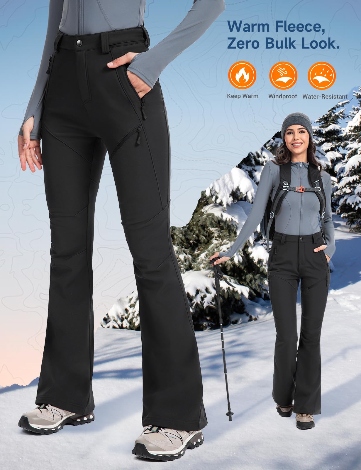 Women's Snow Ski Fleece lined Pants - SnowVenture W051
