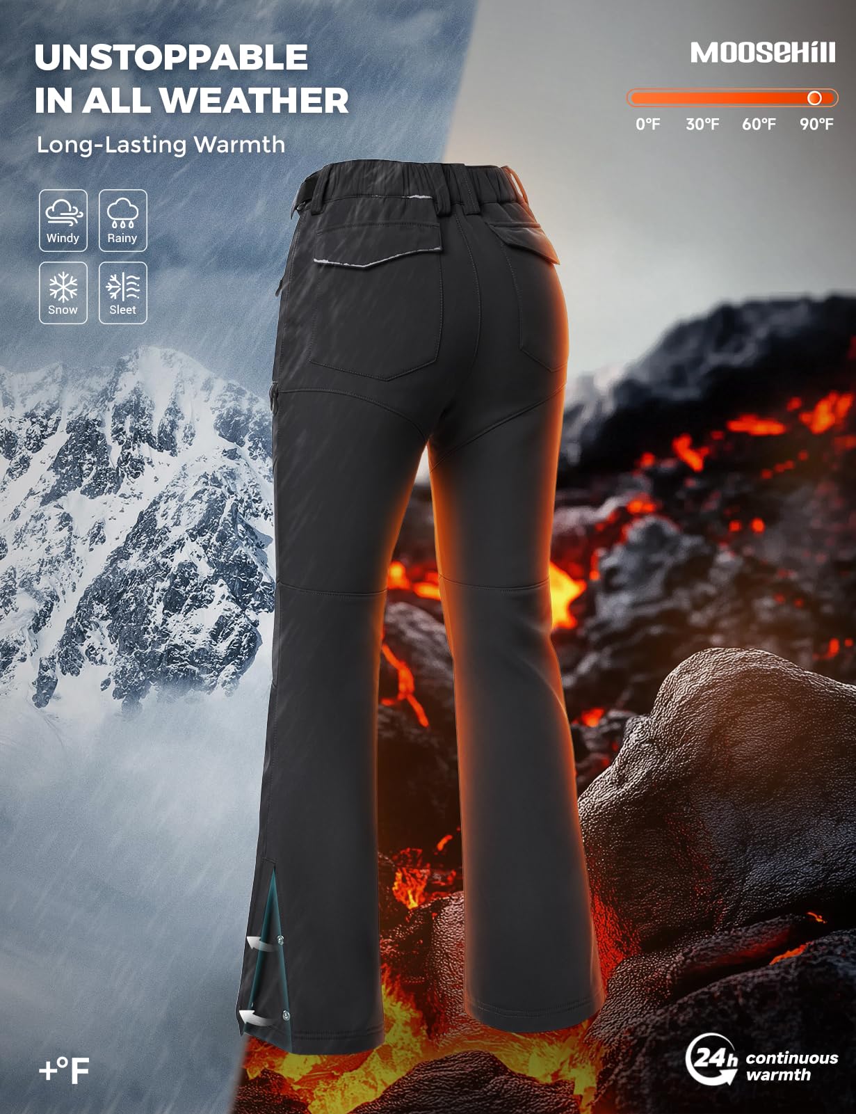 Women's Snow Ski Fleece lined Pants - SnowVenture W050