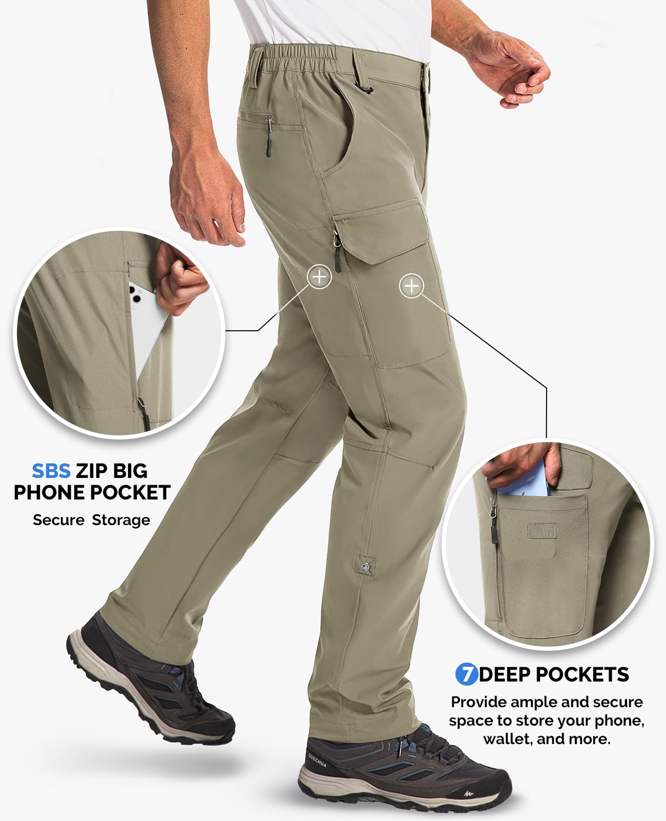 Men's Hiking Cargo Pants Lightweight Waterproof Quick Dry Stretch Pants for Travel Outdoor Fishing Work 7 Pockets