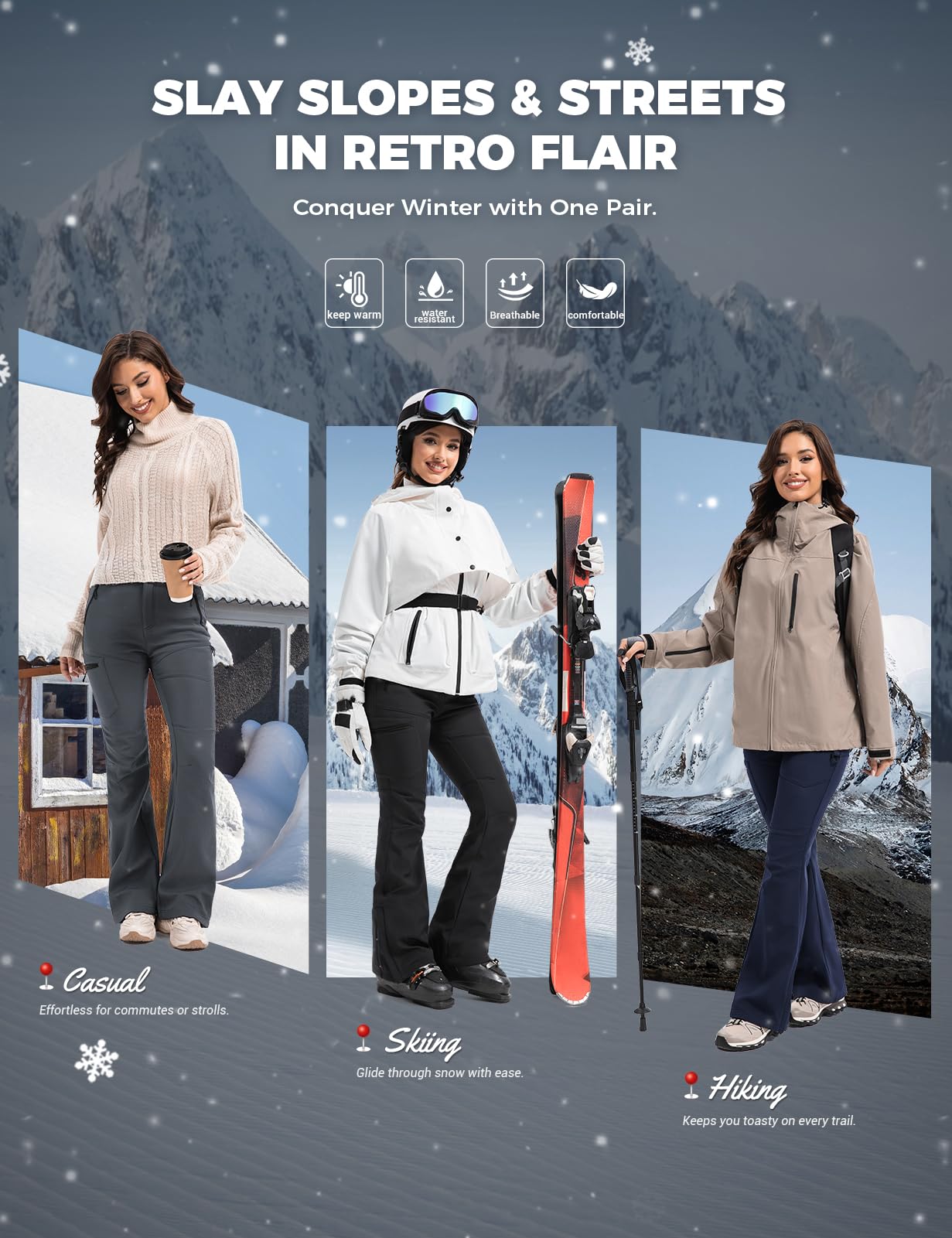 Women's Snow Ski Fleece lined Pants - SnowVenture W050