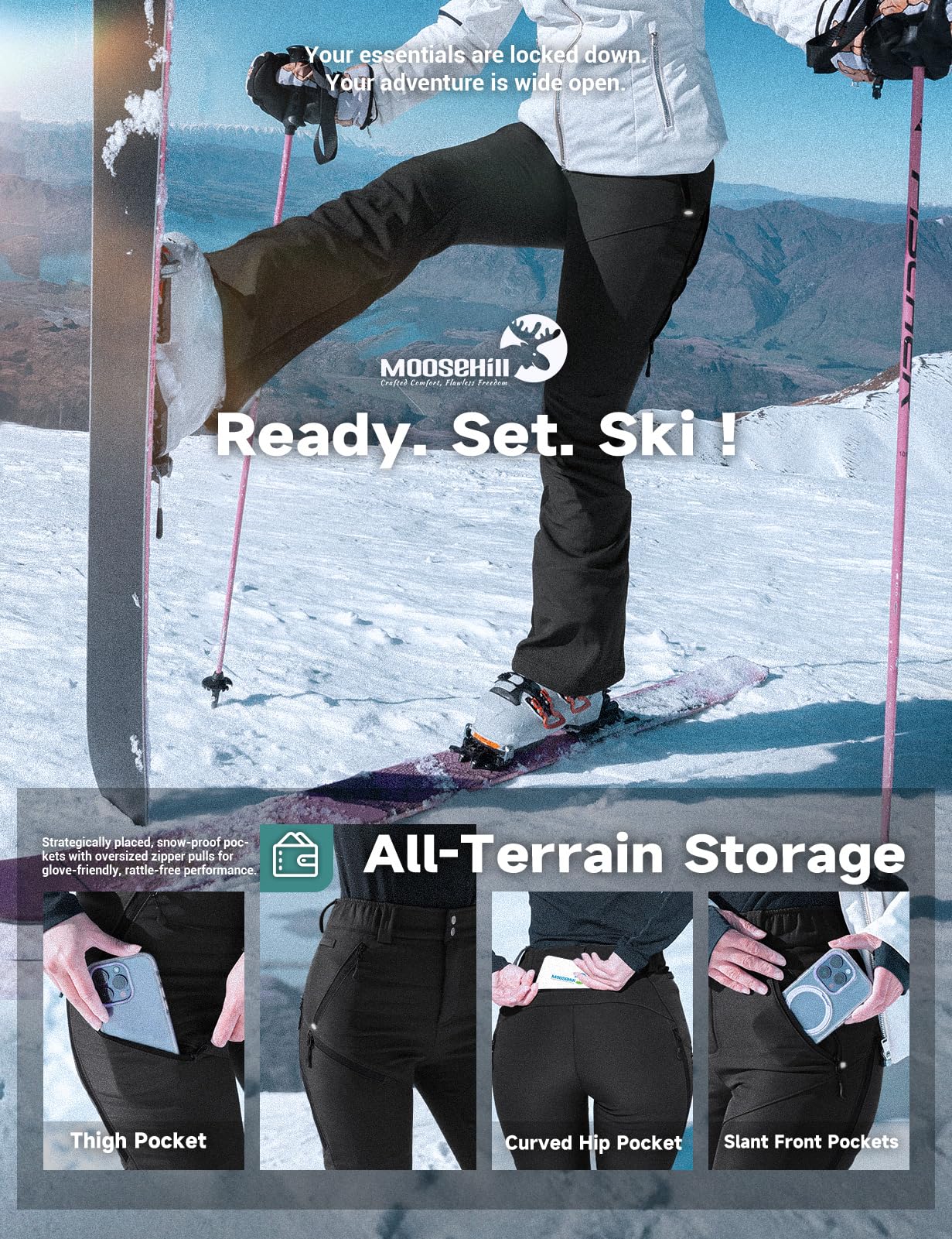 Women's Snow Ski Fleece lined Pants - SnowVenture W048