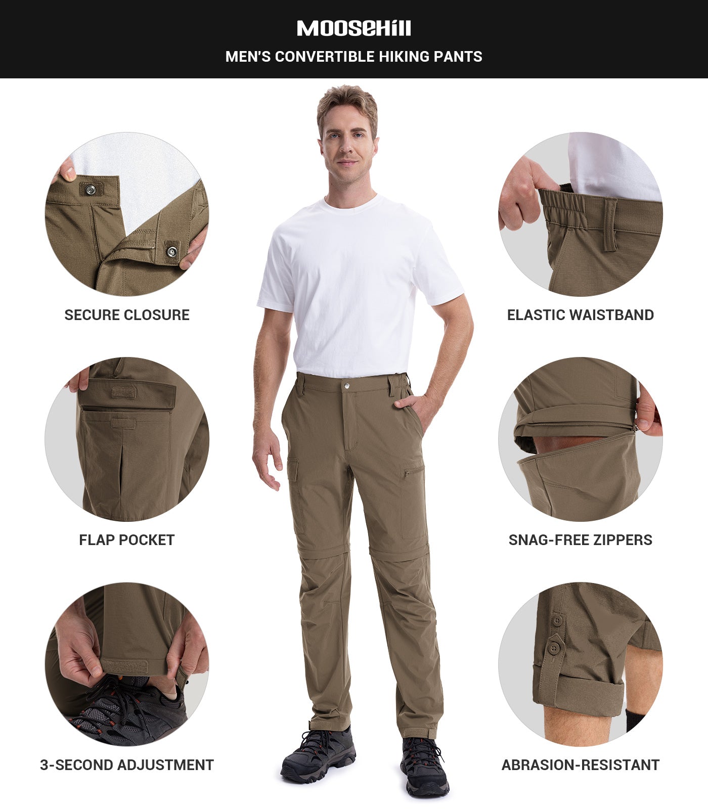 Pantalon de randonnée convertible pour hommes Pantalon cargo à séchage rapide - HikerFlex M015