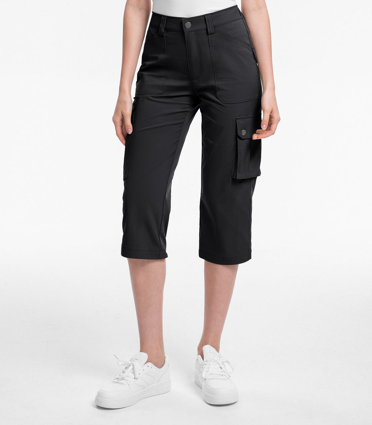 Moosehill Outdoor Clothing丨 Women's Cargo Capris Pants #Color_black