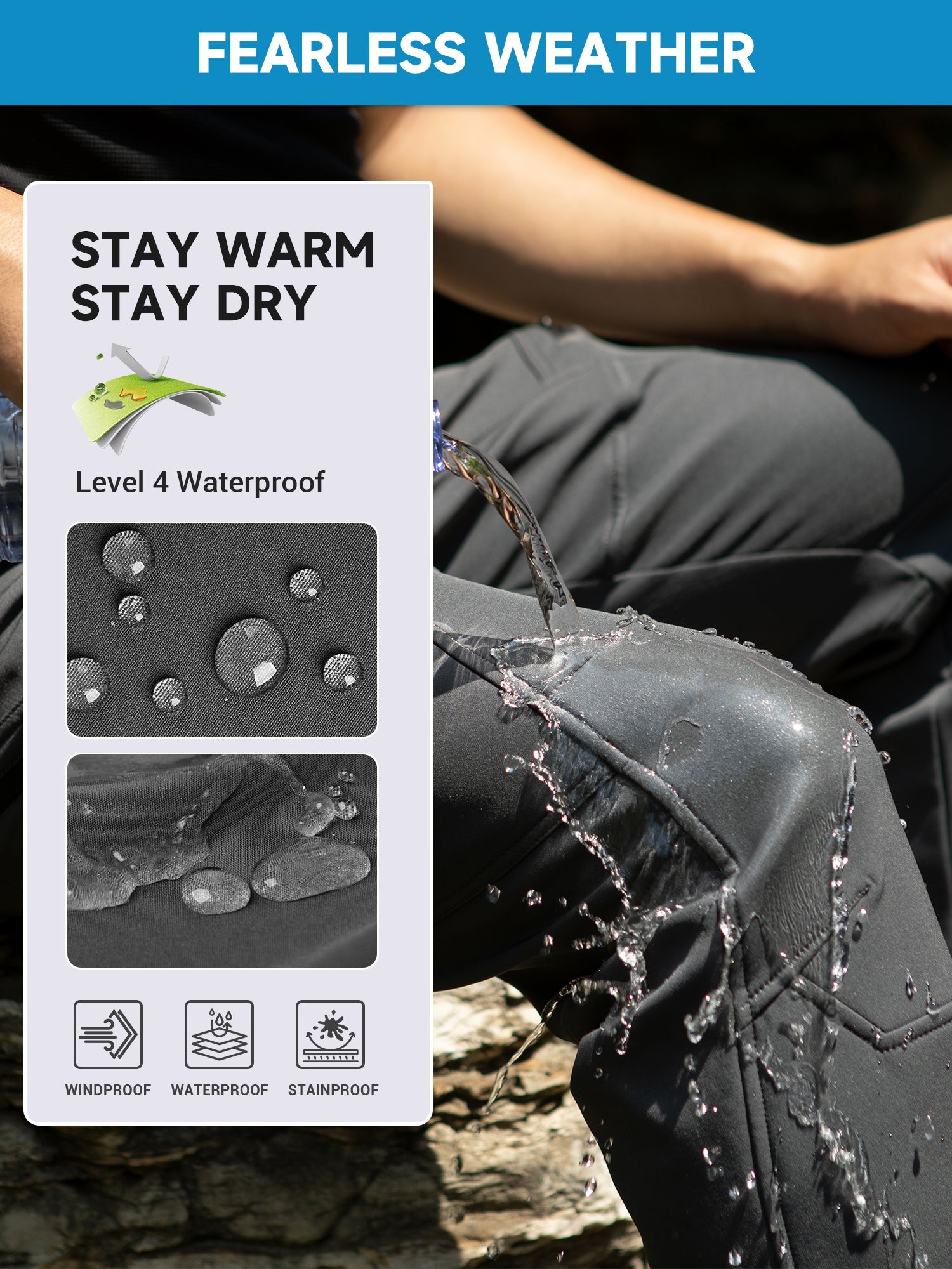 Men's Waterproof Snow Ski Pants Fleece Lined - SnowVenture M054