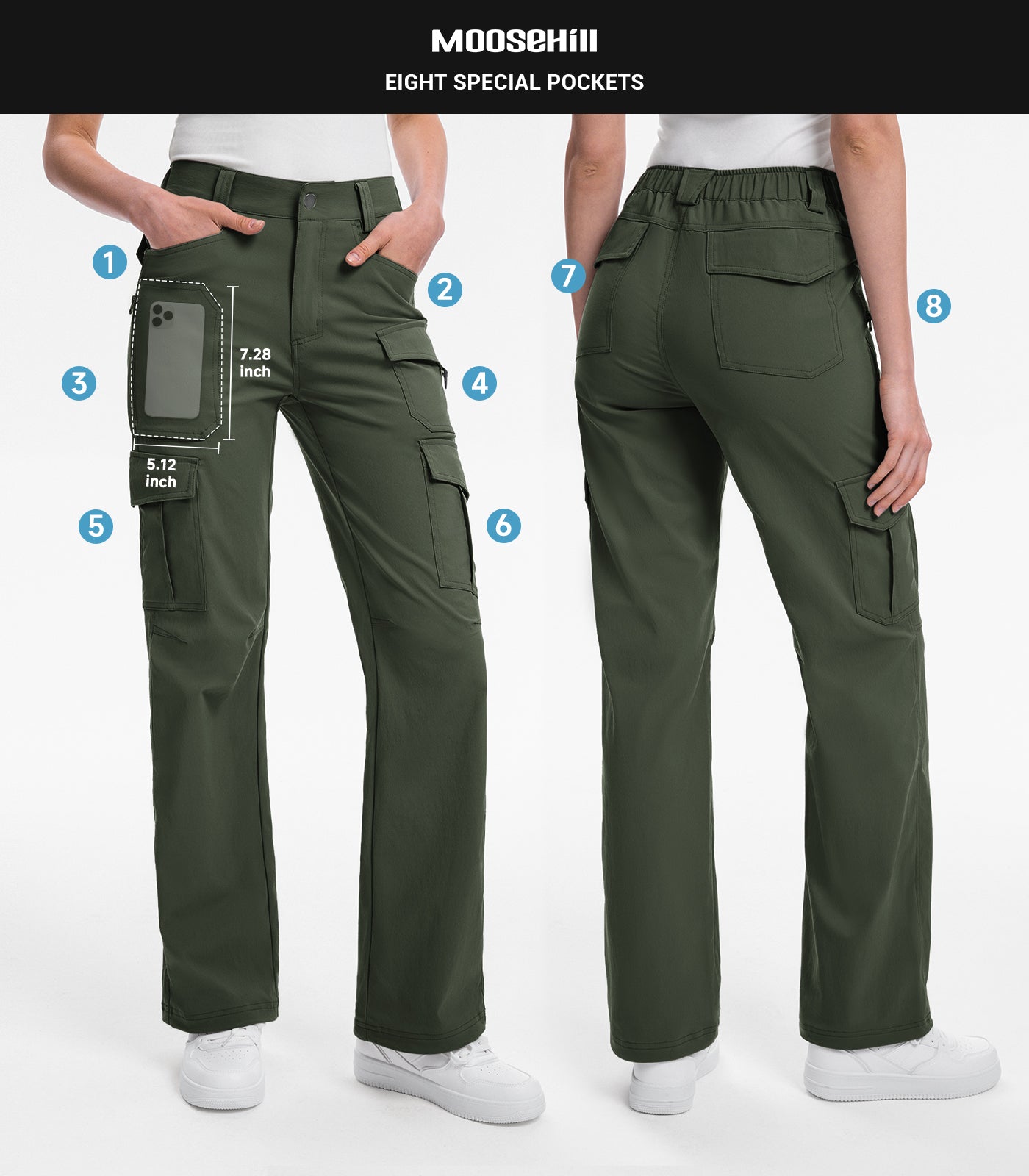 Women's Cargo Hiking Pants / High-Waisted & Lightweight - HikerFlex W038