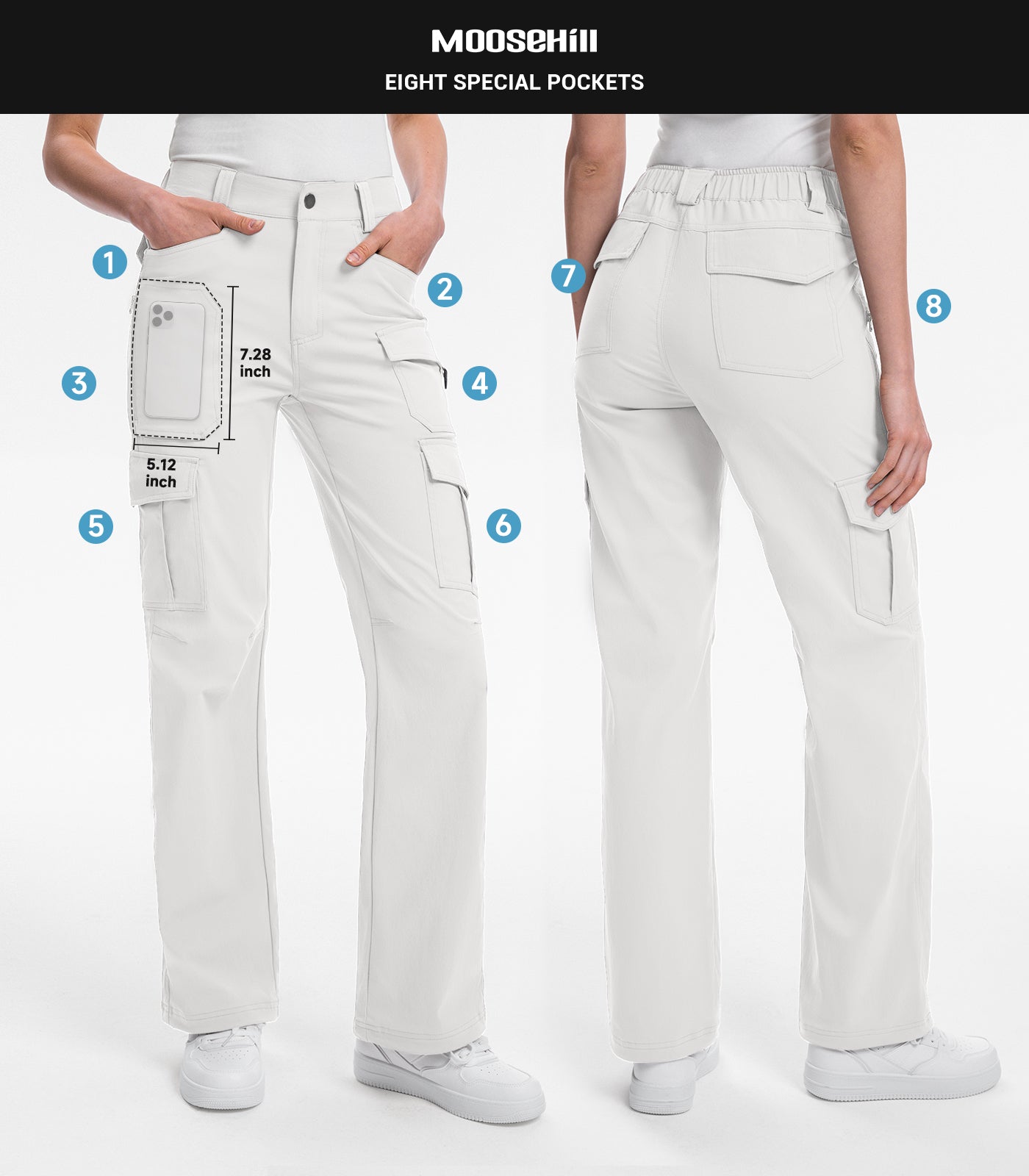 Women's Cargo Hiking Pants / High-Waisted & Lightweight - HikerFlex W038