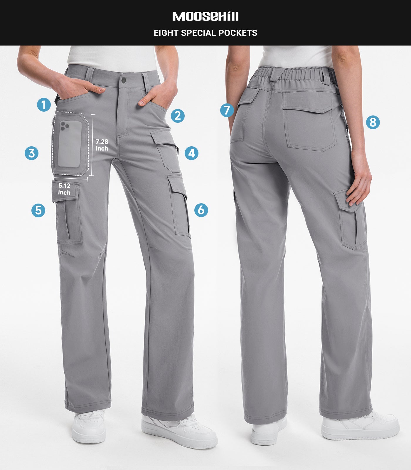 Women's Cargo Hiking Pants / High-Waisted & Lightweight - HikerFlex W038