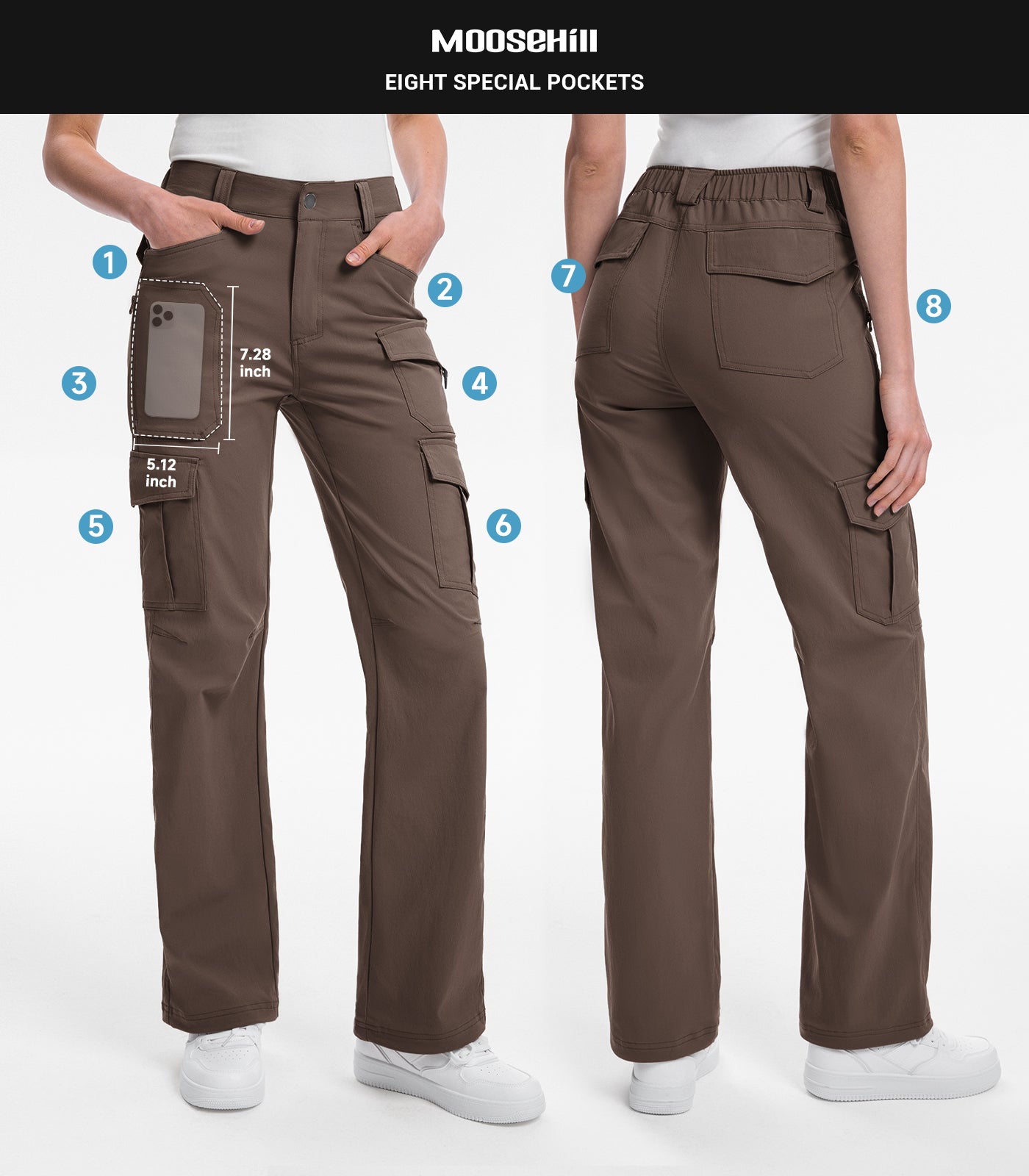 Women's Cargo Hiking Pants / High-Waisted & Lightweight - HikerFlex W038