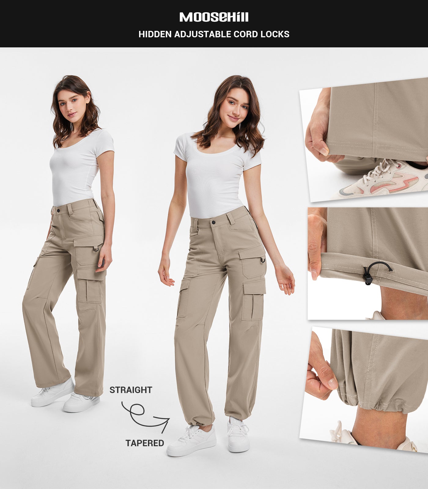 Women's Cargo Hiking Pants / High-Waisted & Lightweight - HikerFlex W038