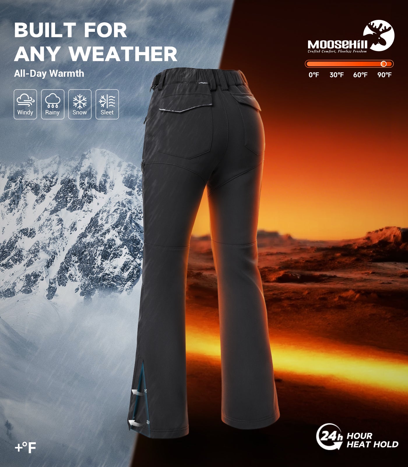 Women's Snow Ski Fleece lined Pants - SnowVenture W050