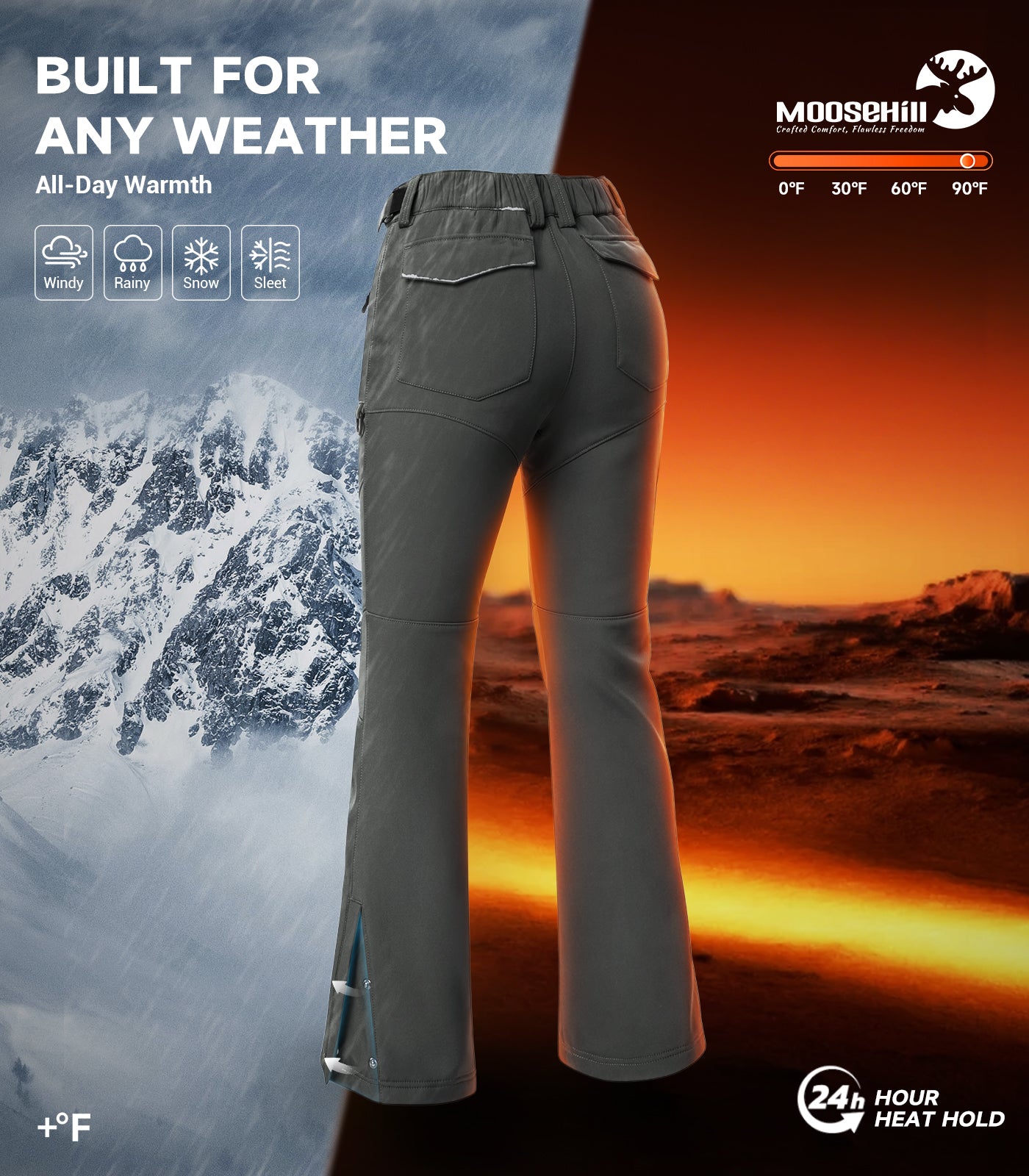 Women's Snow Ski Fleece lined Pants - SnowVenture W050