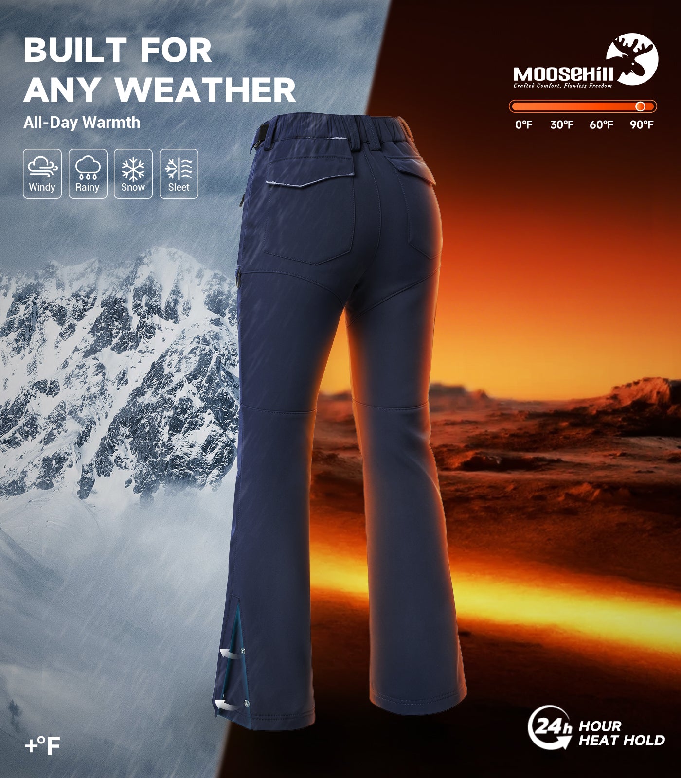 Women's Snow Ski Fleece lined Pants - SnowVenture W050