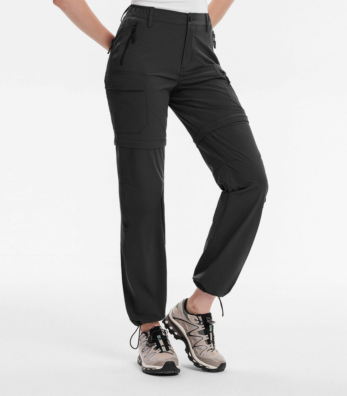 Women's Hiking Pants Convertible Zip Off Quick Dry Pants #Color_black