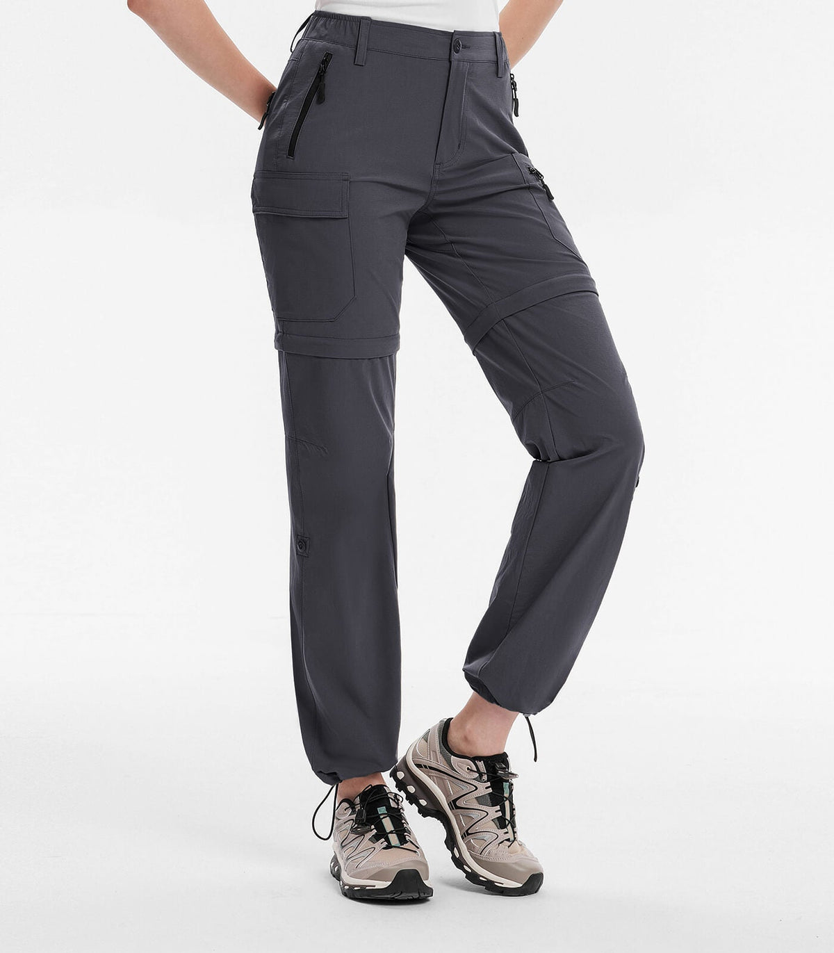 Women's Hiking Pants Convertible Zip Off Quick Dry Pants #Color_Dark Grey