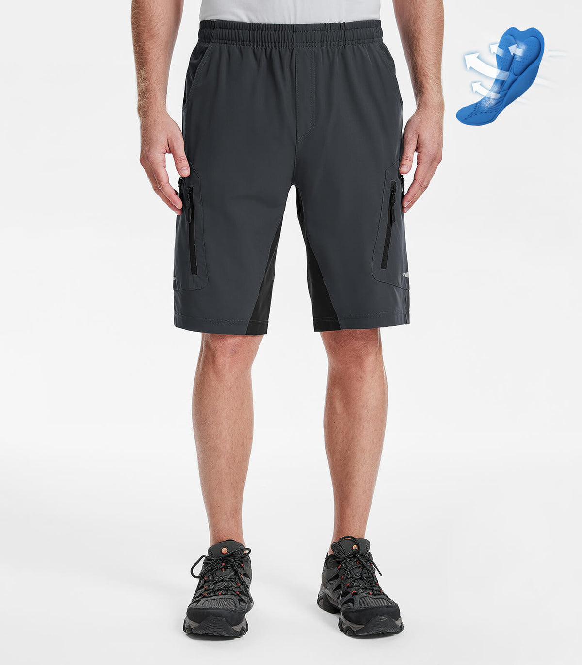 Men's Padded Mountain Bike Shorts #Color_Black + Dark Grey