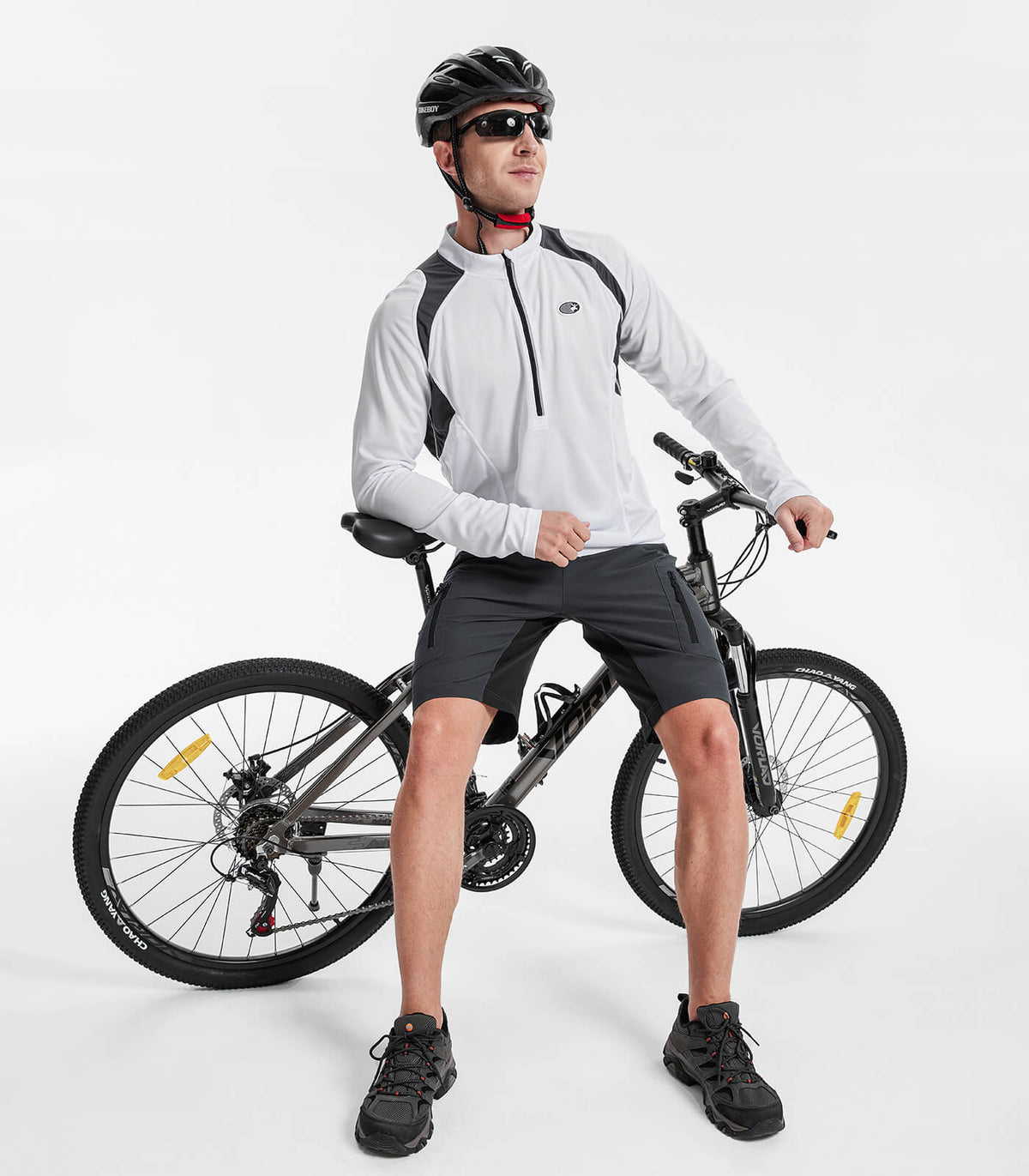 Men's Padded Mountain Bike Shorts #Color_Black + Dark Grey