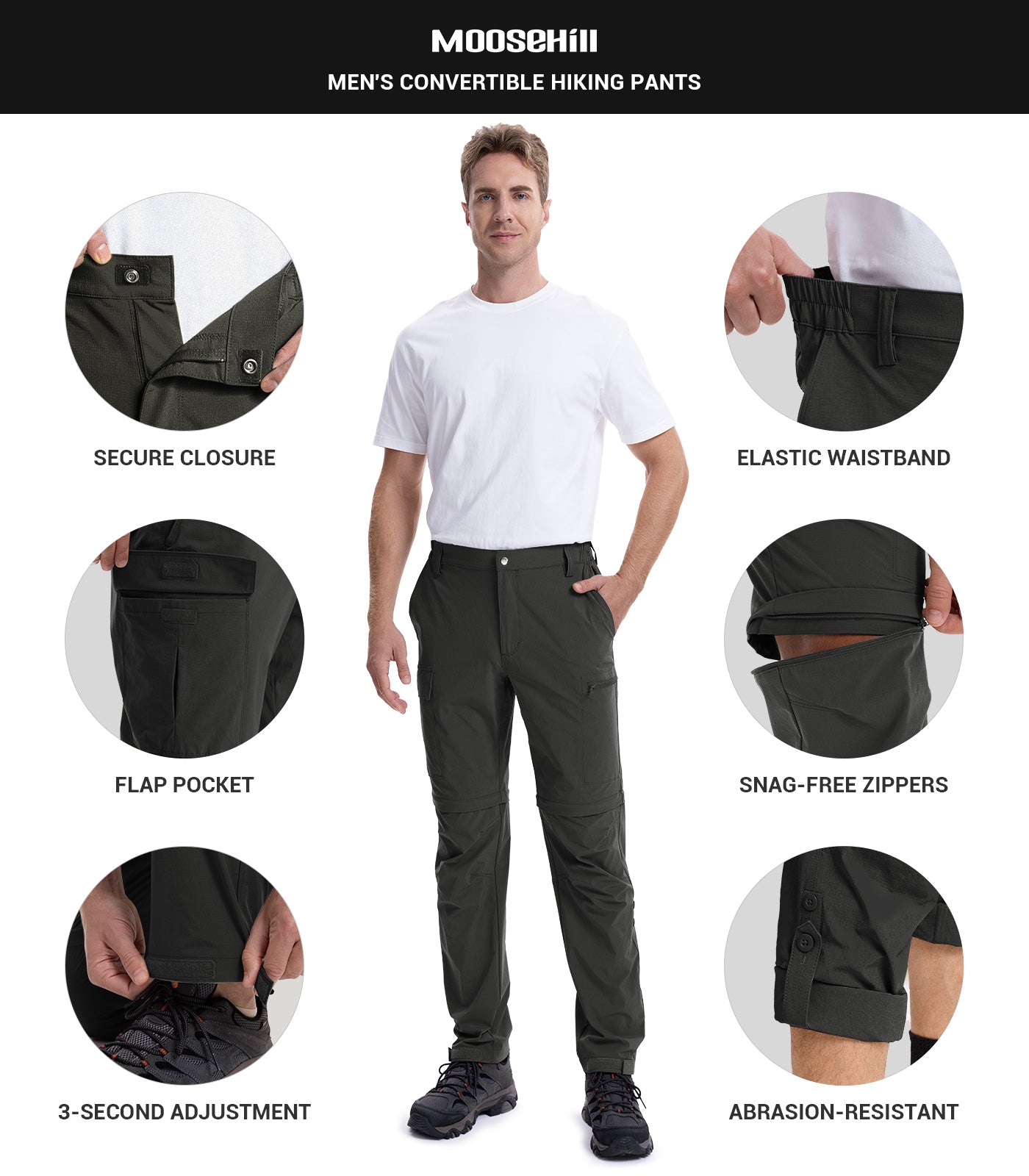 Pantalon de randonnée convertible pour hommes Pantalon cargo à séchage rapide - HikerFlex M015