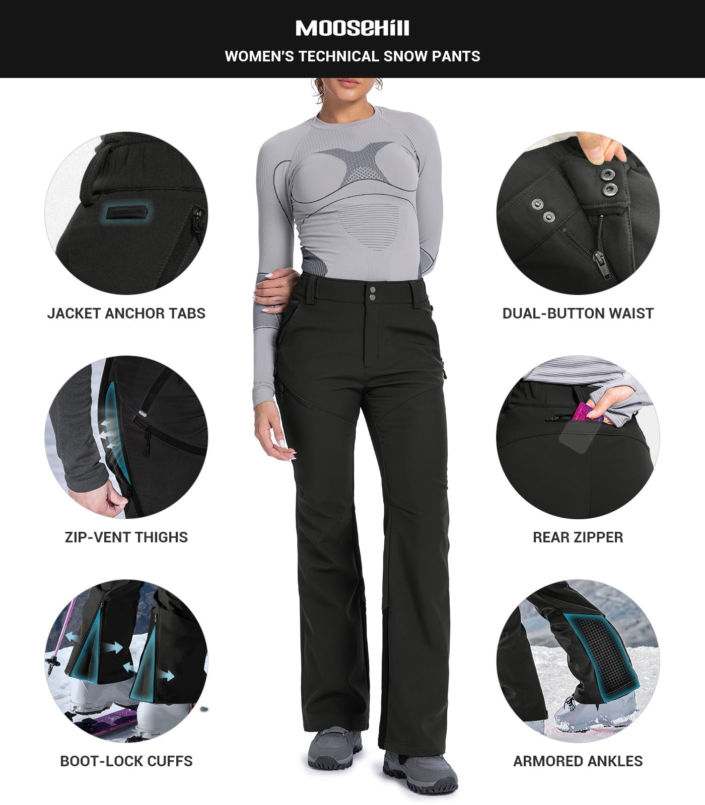 Women's Snow Ski Fleece lined Pants - SnowVenture W048