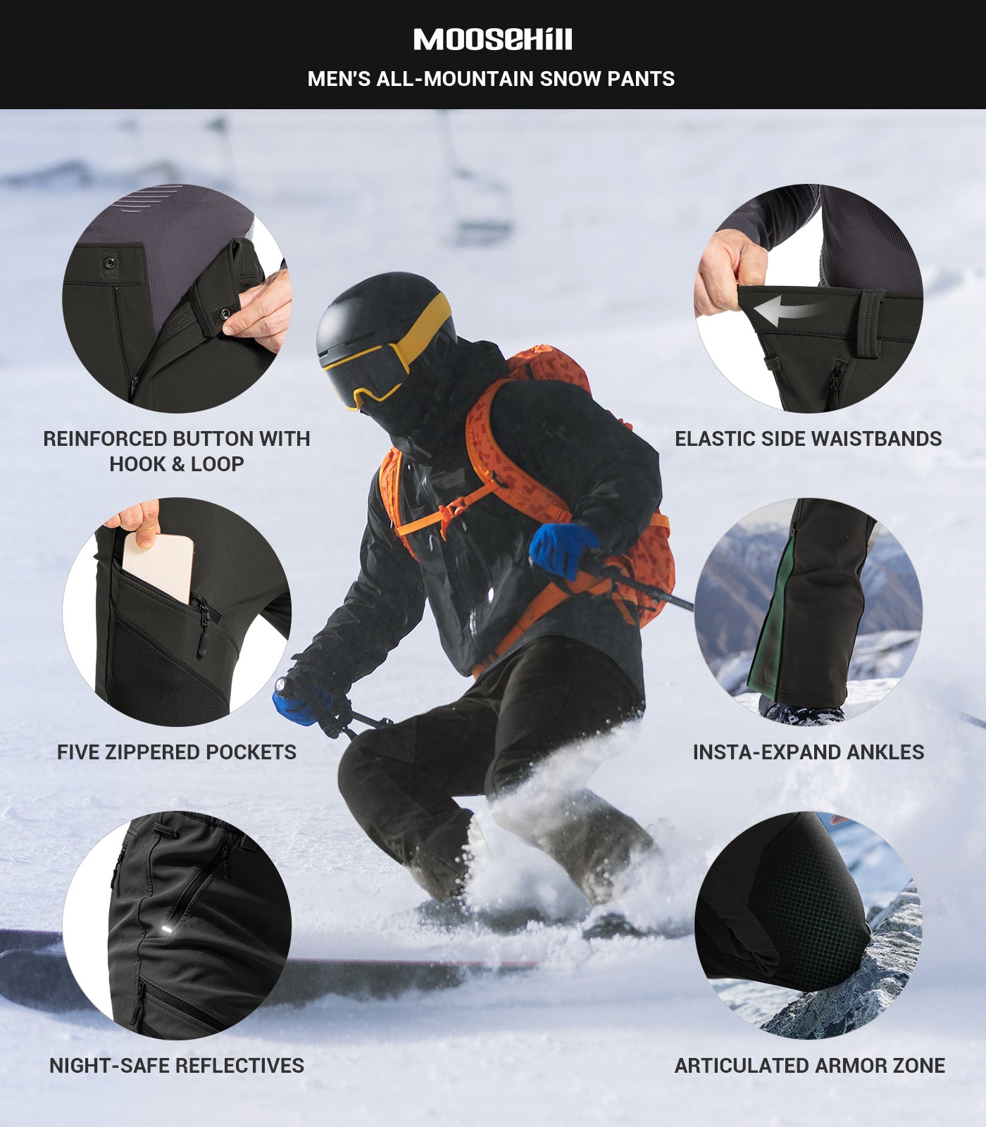 Men's Snow Ski Fleece lined Pants - SnowVenture M055