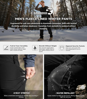 Men's Snow Ski Fleece lined Pants - SnowVenture M054