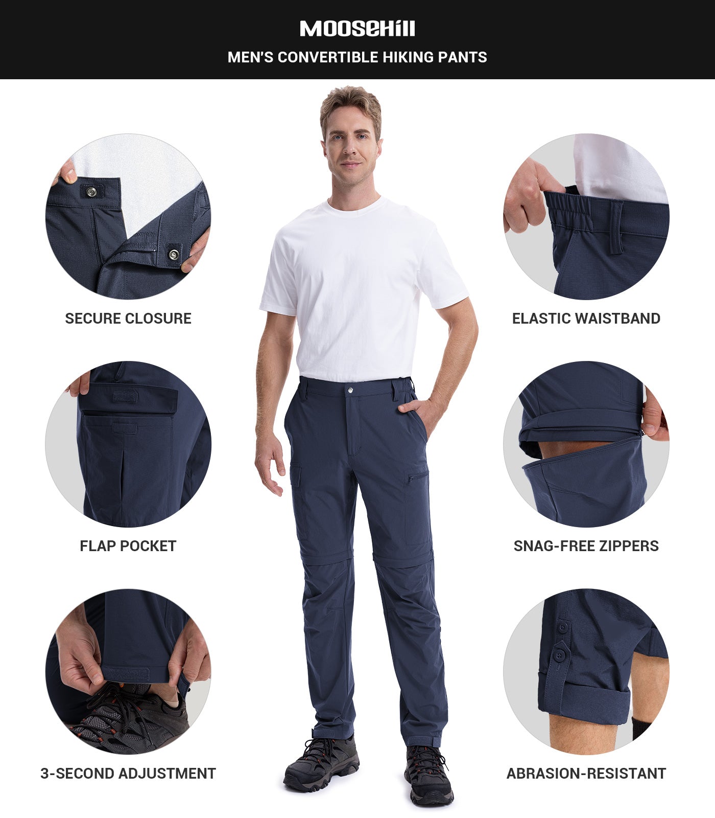 Pantalon de randonnée convertible pour hommes Pantalon cargo à séchage rapide - HikerFlex M015
