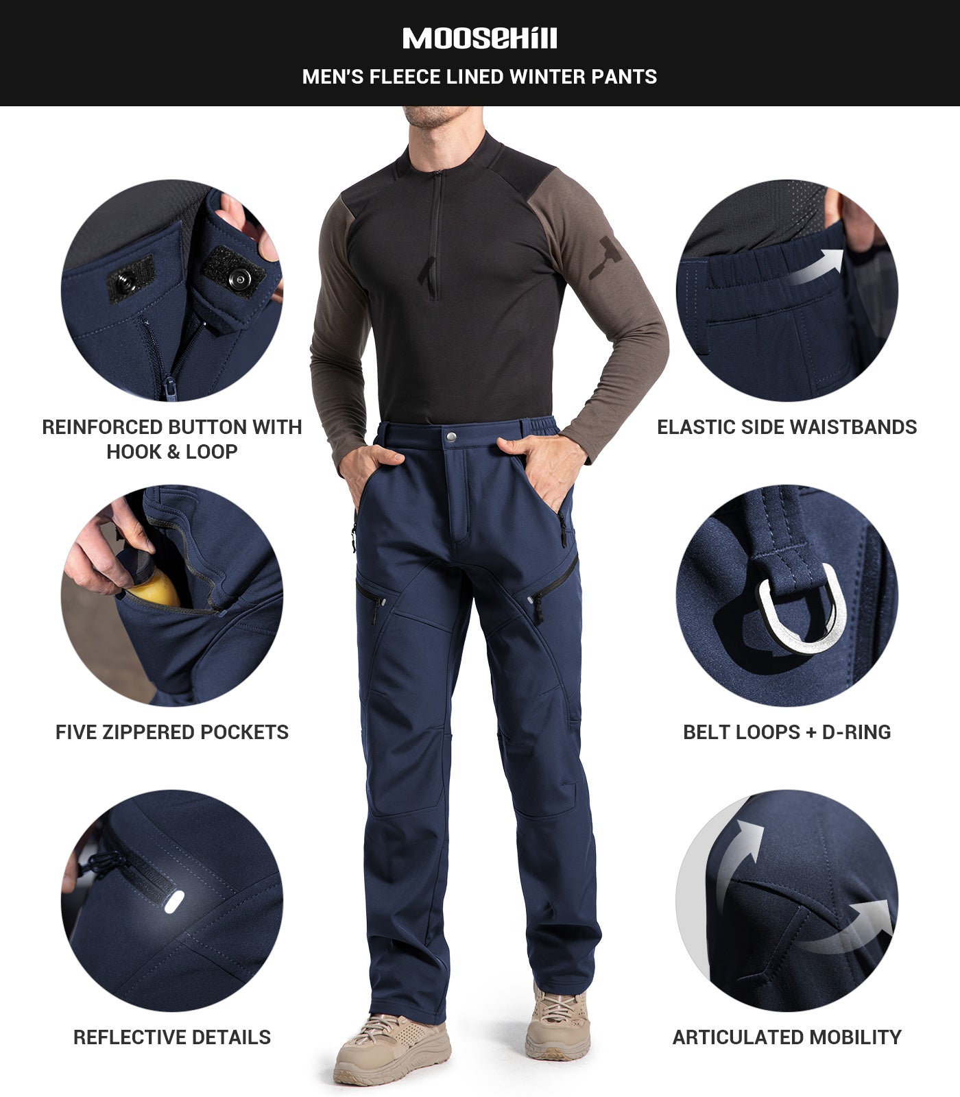 Men's Snow Ski Fleece lined Pants - SnowVenture M054