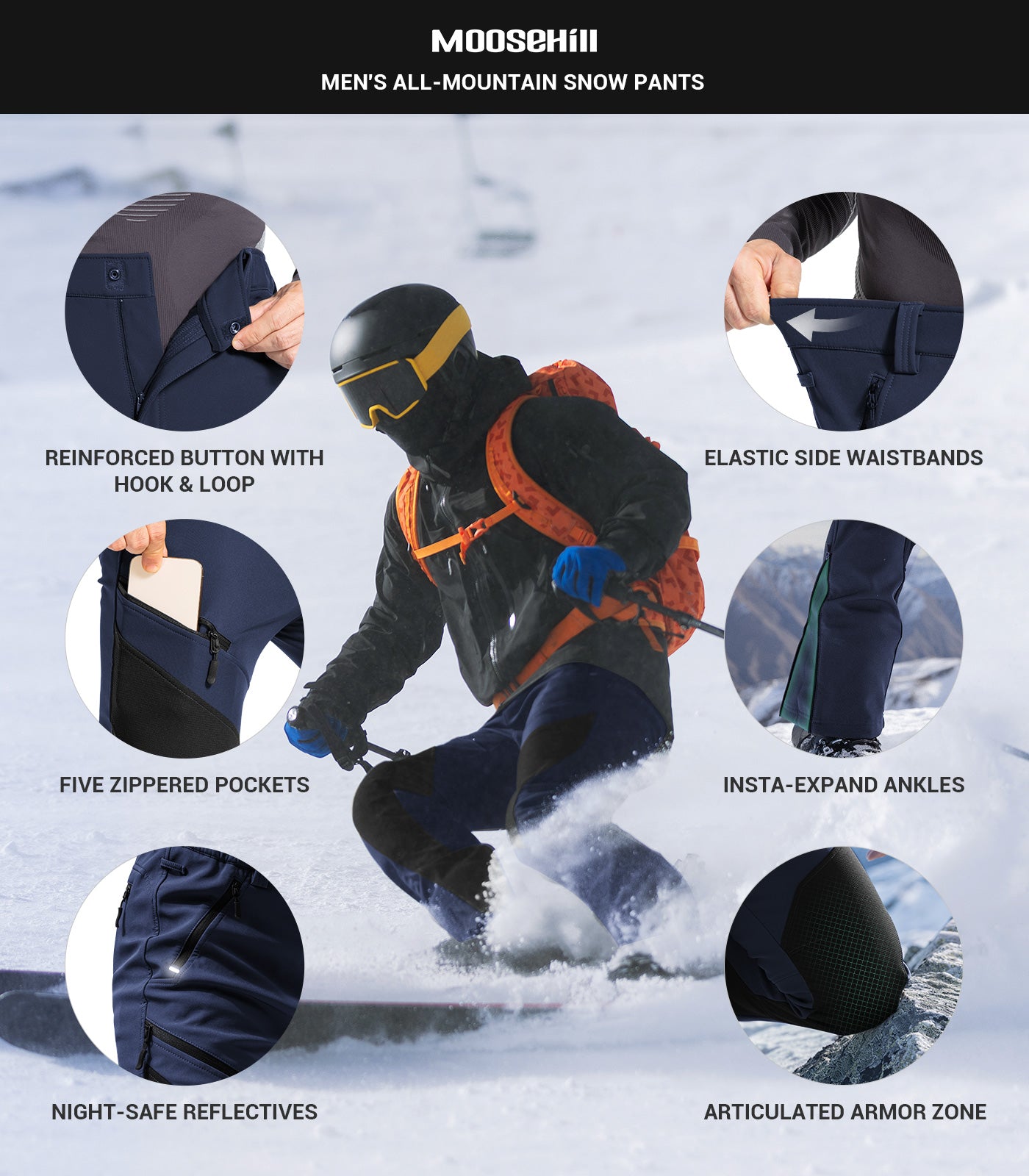 Men's Snow Ski Fleece lined Pants - SnowVenture M055