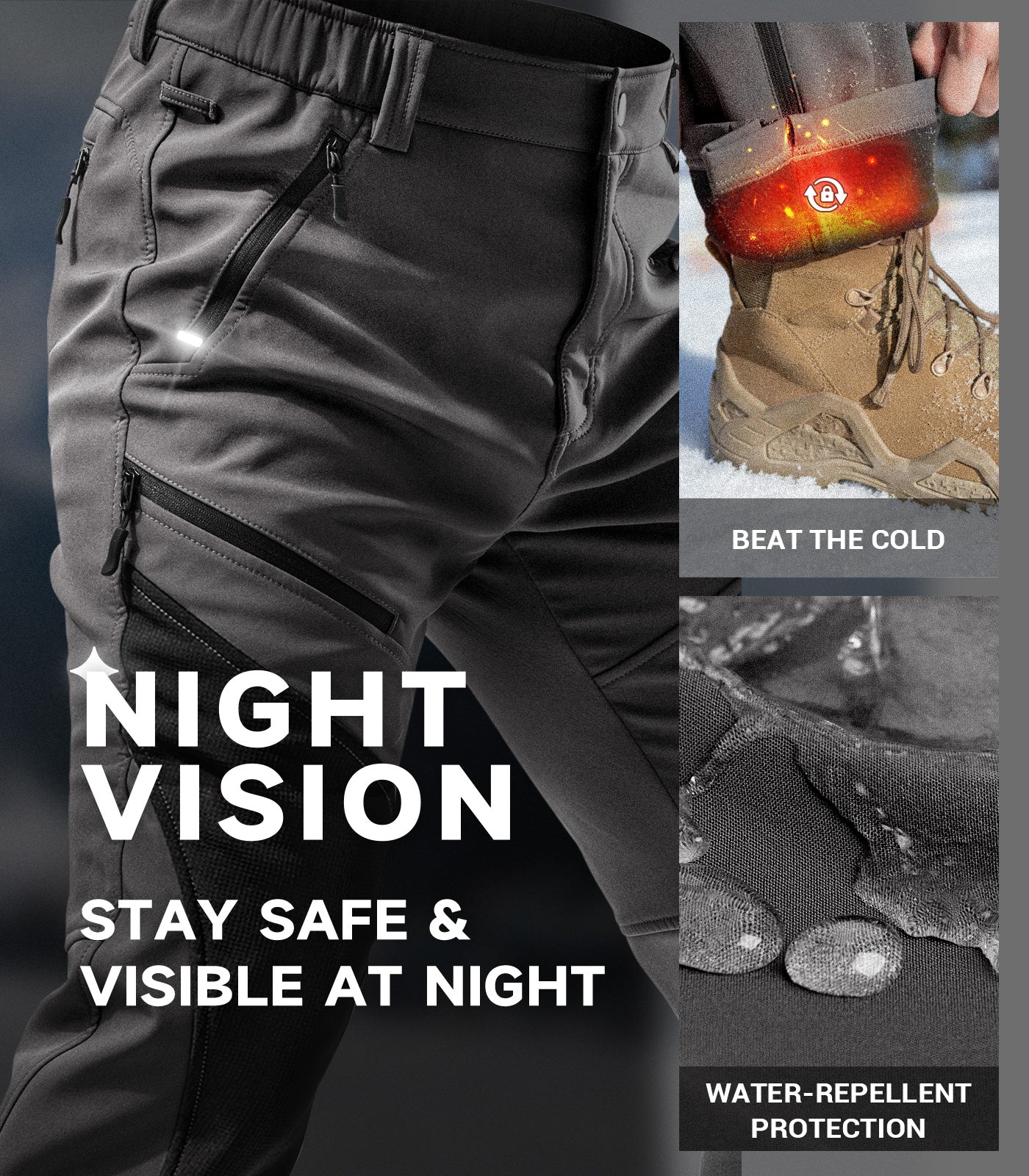 Men's Snow Ski Fleece lined Pants - SnowVenture M055