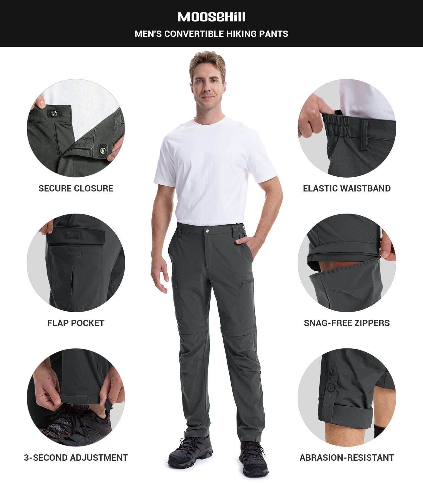 Pantalon de randonnée convertible pour hommes Pantalon cargo à séchage rapide - HikerFlex M015