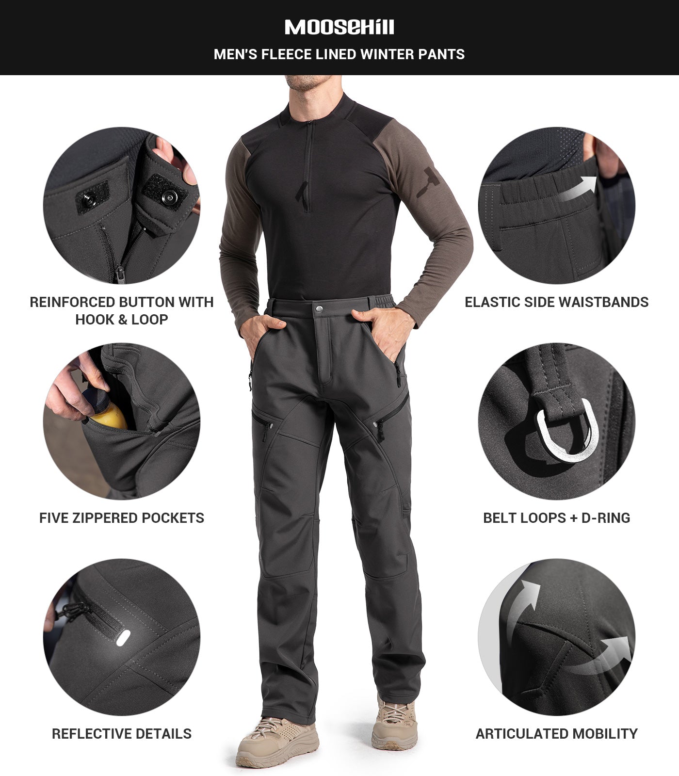 Men's Snow Ski Fleece lined Pants - SnowVenture M054