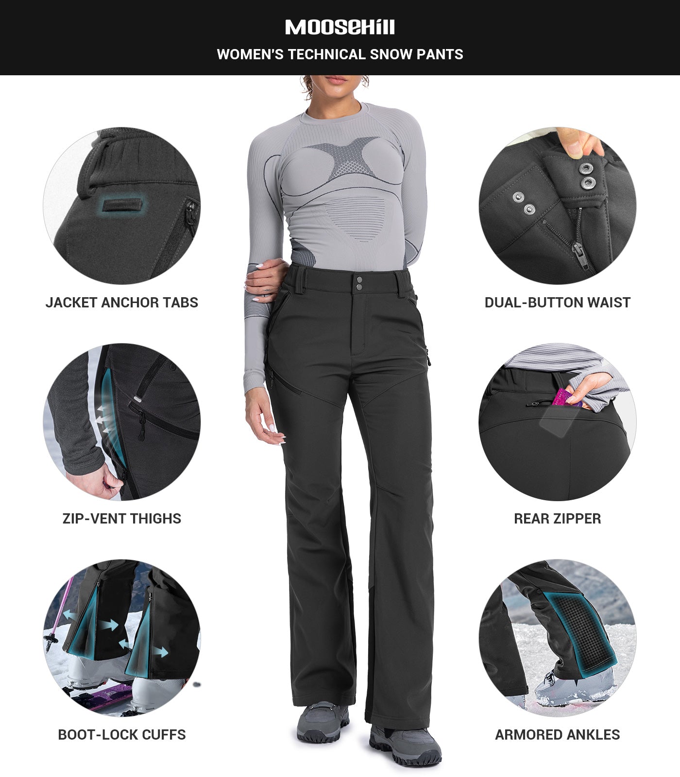 Women's Snow Ski Fleece lined Pants - SnowVenture W048